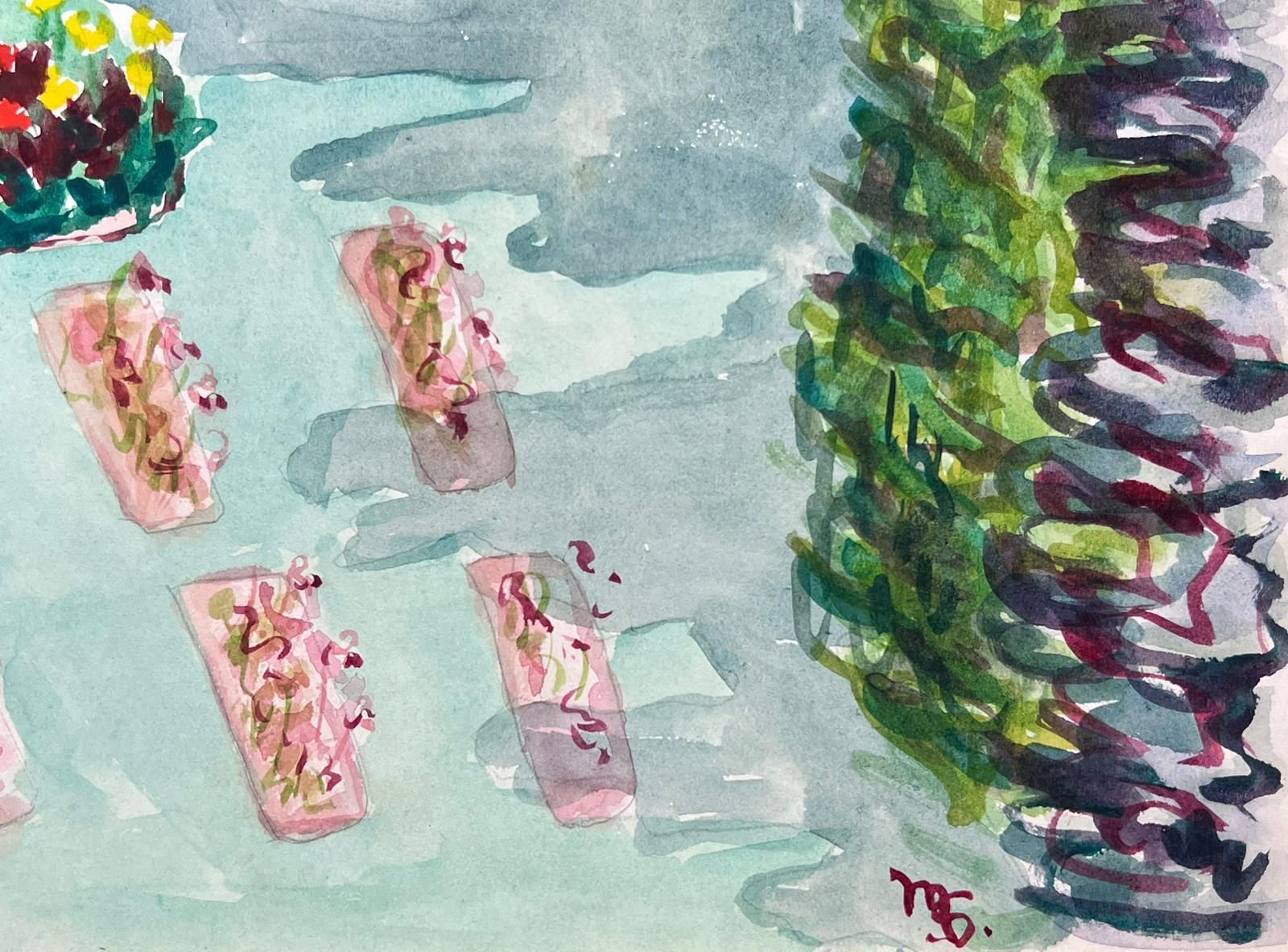 Marjorie Schiele (1913 2008)a Colourful Garden Scene Captured In Watercolour French Mid 20th Century photo furniture