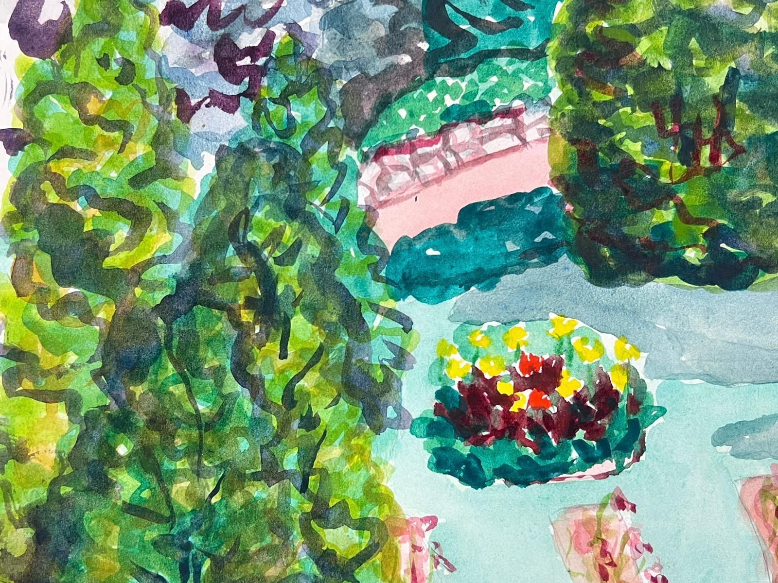 Marjorie Schiele (1913 2008)a Colourful Garden Scene Captured In Watercolour French Mid 20th Century photo for sale