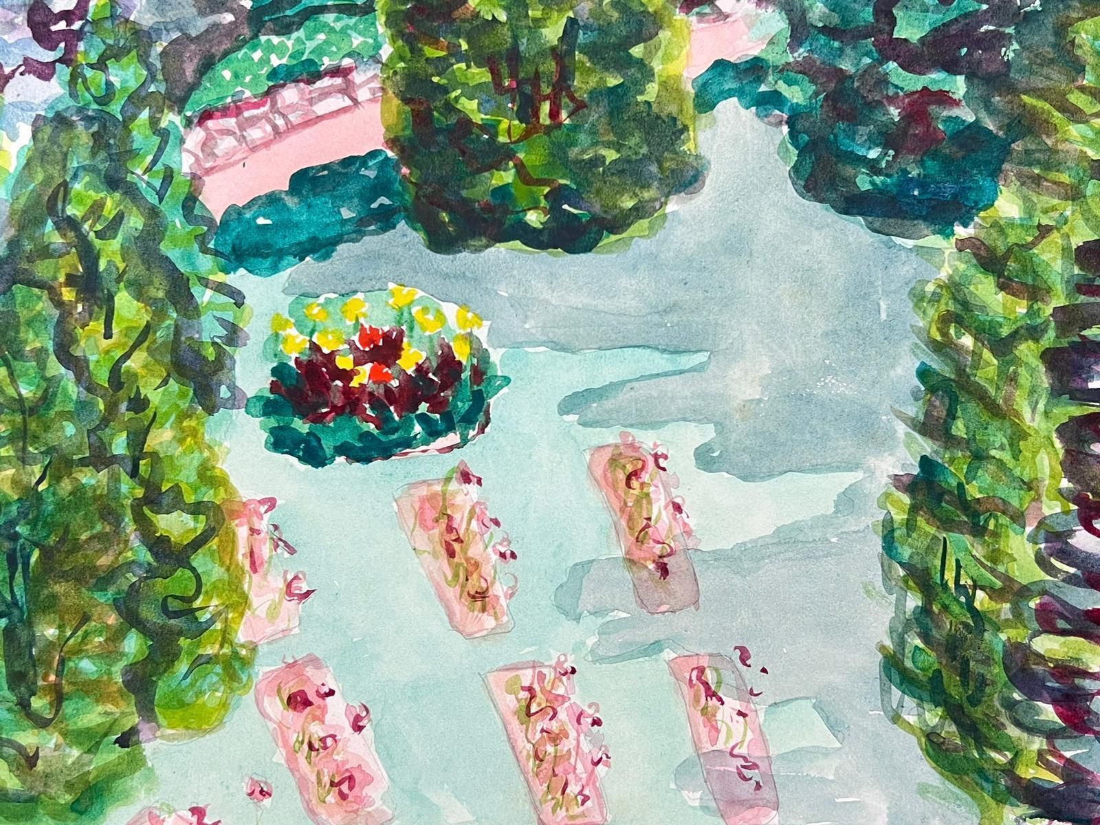 Marjorie Schiele (1913 2008)a Colourful Garden Scene Captured In Watercolour French Mid 20th Century photo Art
