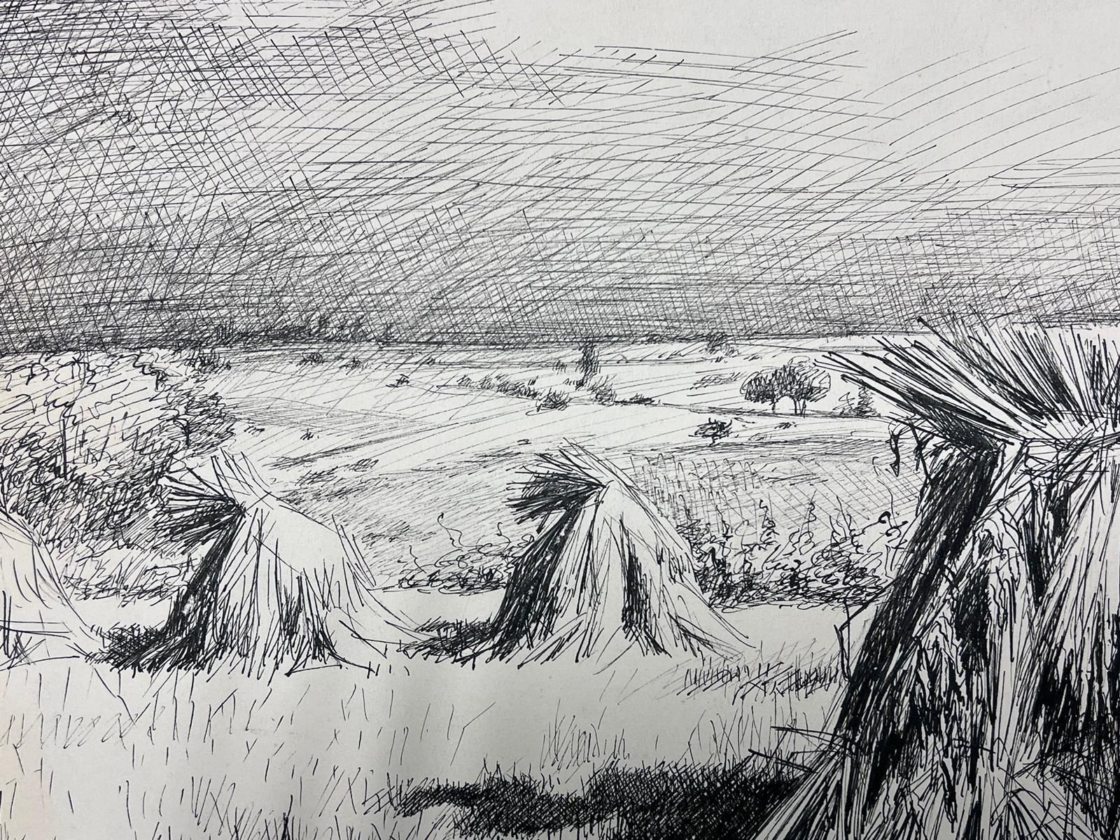 Josine Vignonink Drawing Of Harvested Sheaves In An Expansive Countryside Landscape1950s photo 198.0