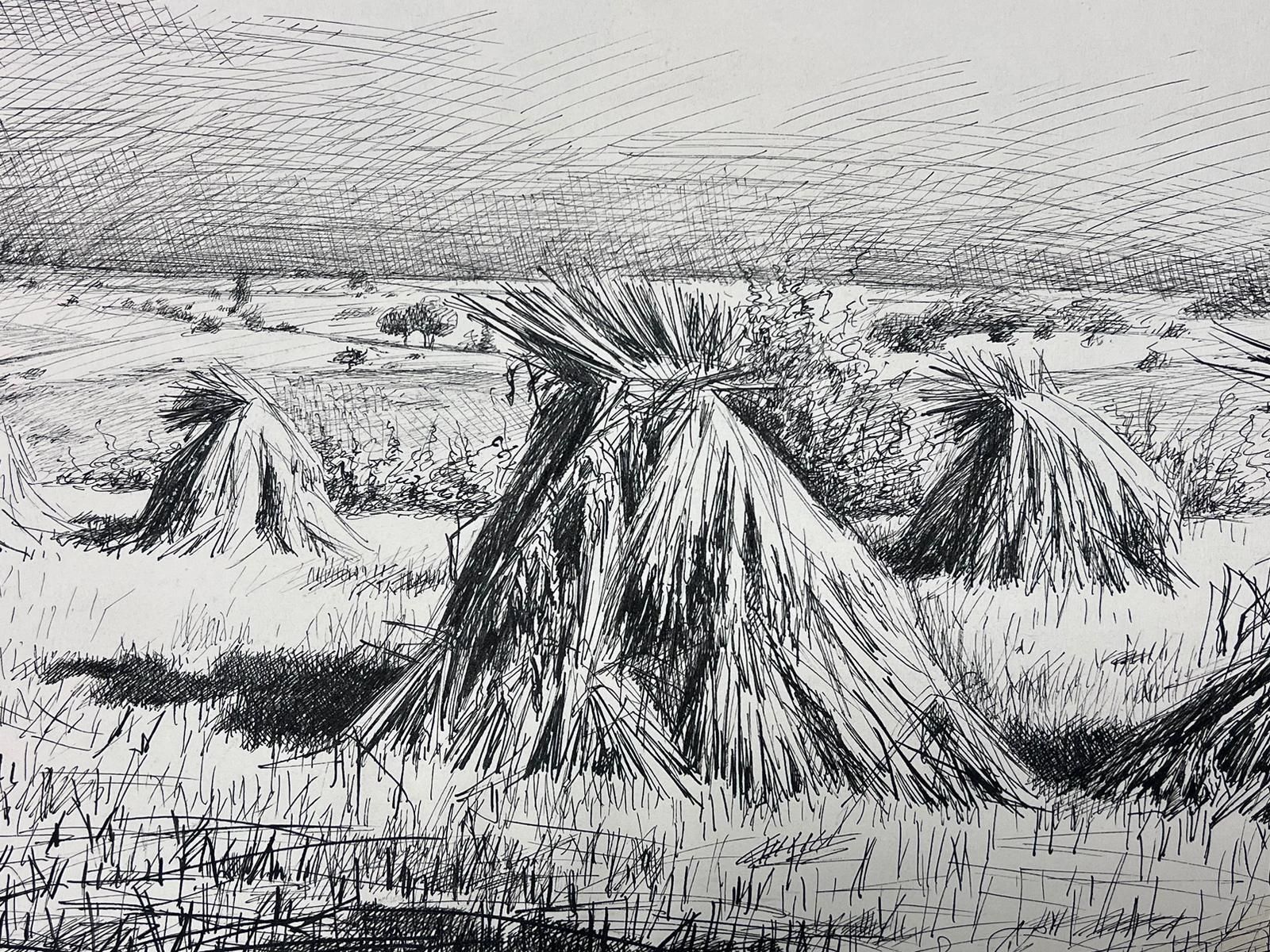 Josine Vignonink Drawing Of Harvested Sheaves In An Expansive Countryside Landscape1950s photo vinterior