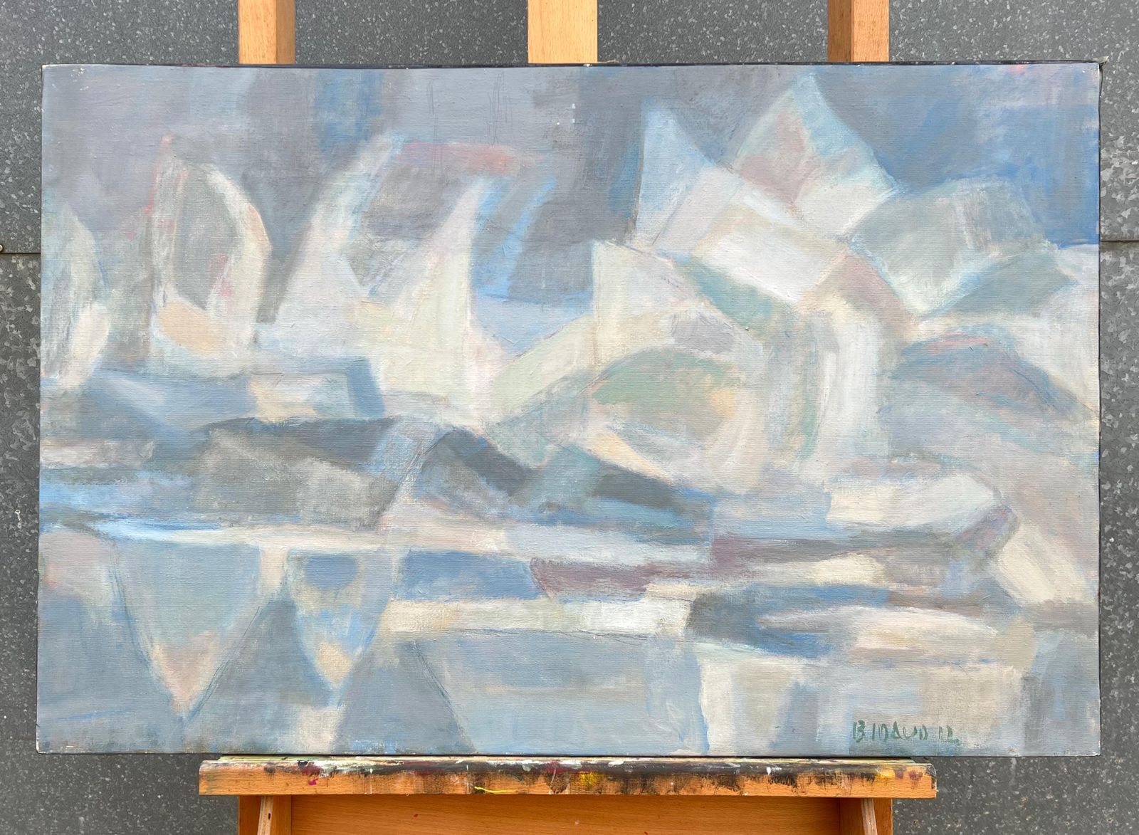 French Cubistlarge French Cubist Oil Painting Glacial Reflections Landscape In Cool Tones photo furniture