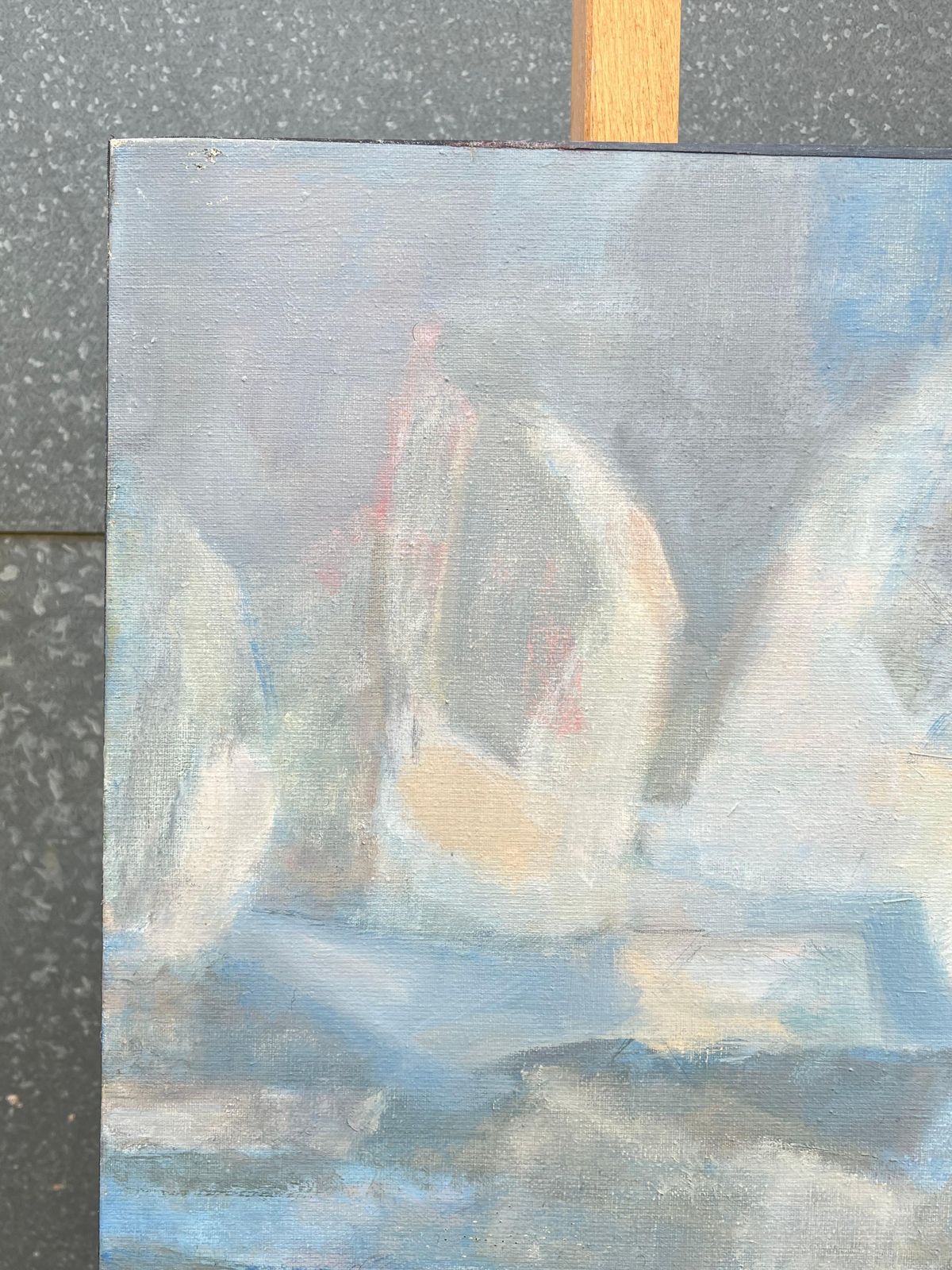 French Cubistlarge French Cubist Oil Painting Glacial Reflections Landscape In Cool Tones photo vinterior