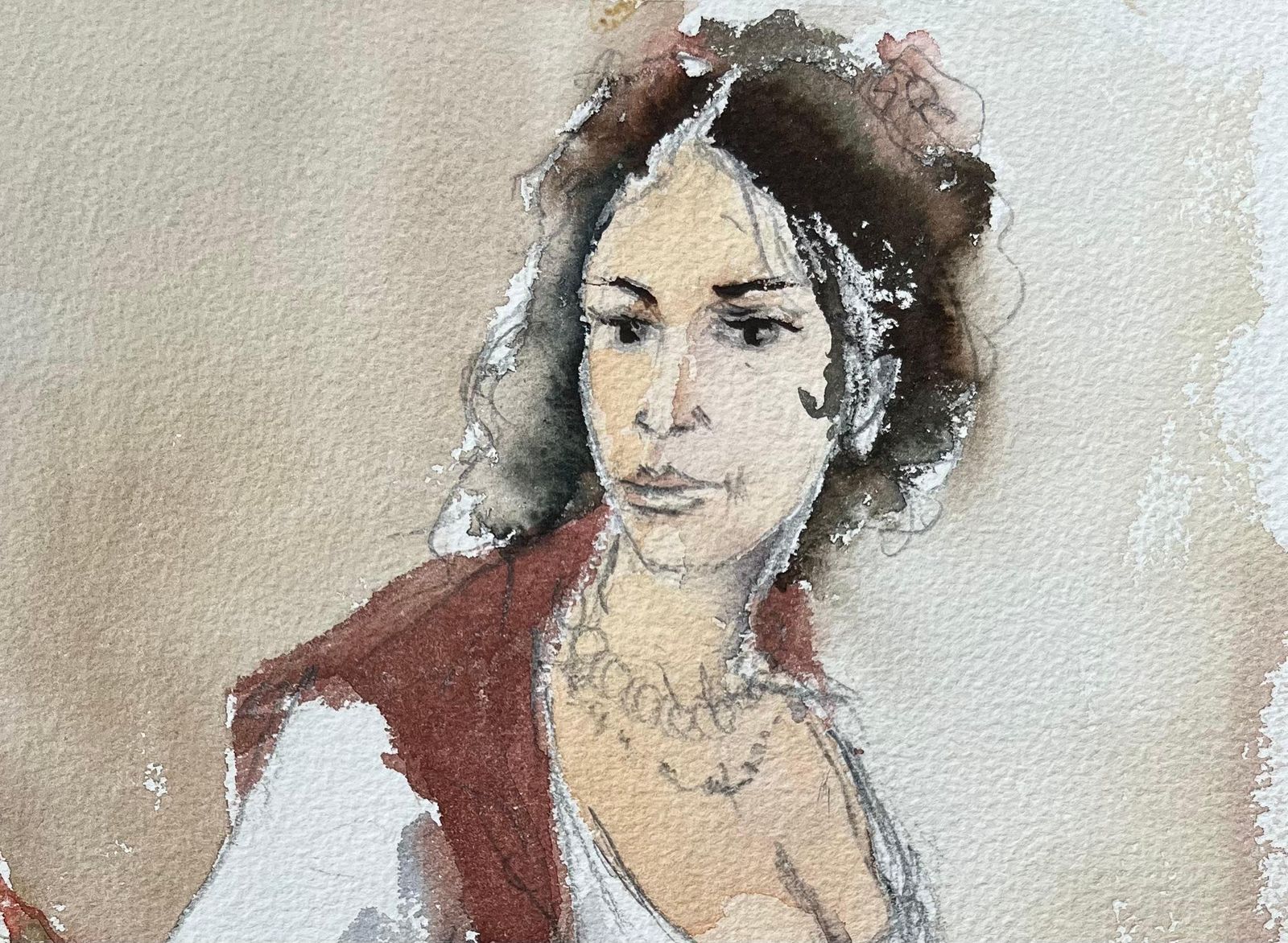 Anthony Averybritish Original Watercolor Portrait Of A Woman With Flowers photo for sale