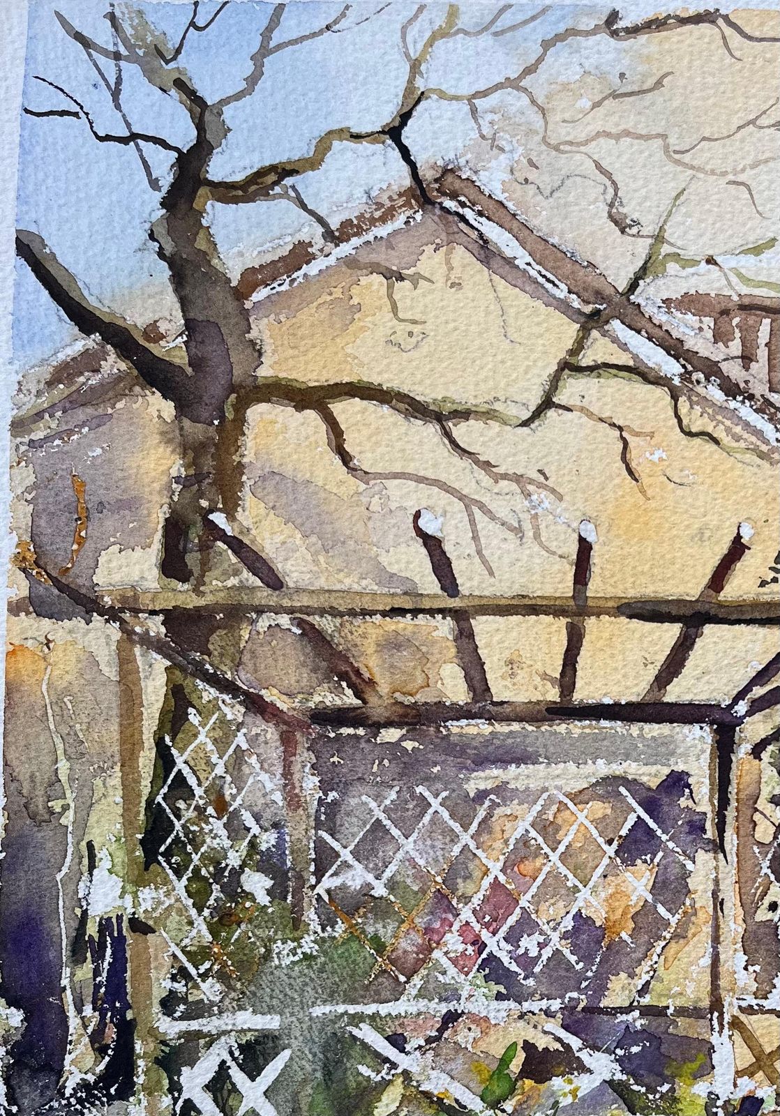 Anthony Averybritish Watercolor Of A Quaint Garden With Trellis And Blossoms photo vinterior