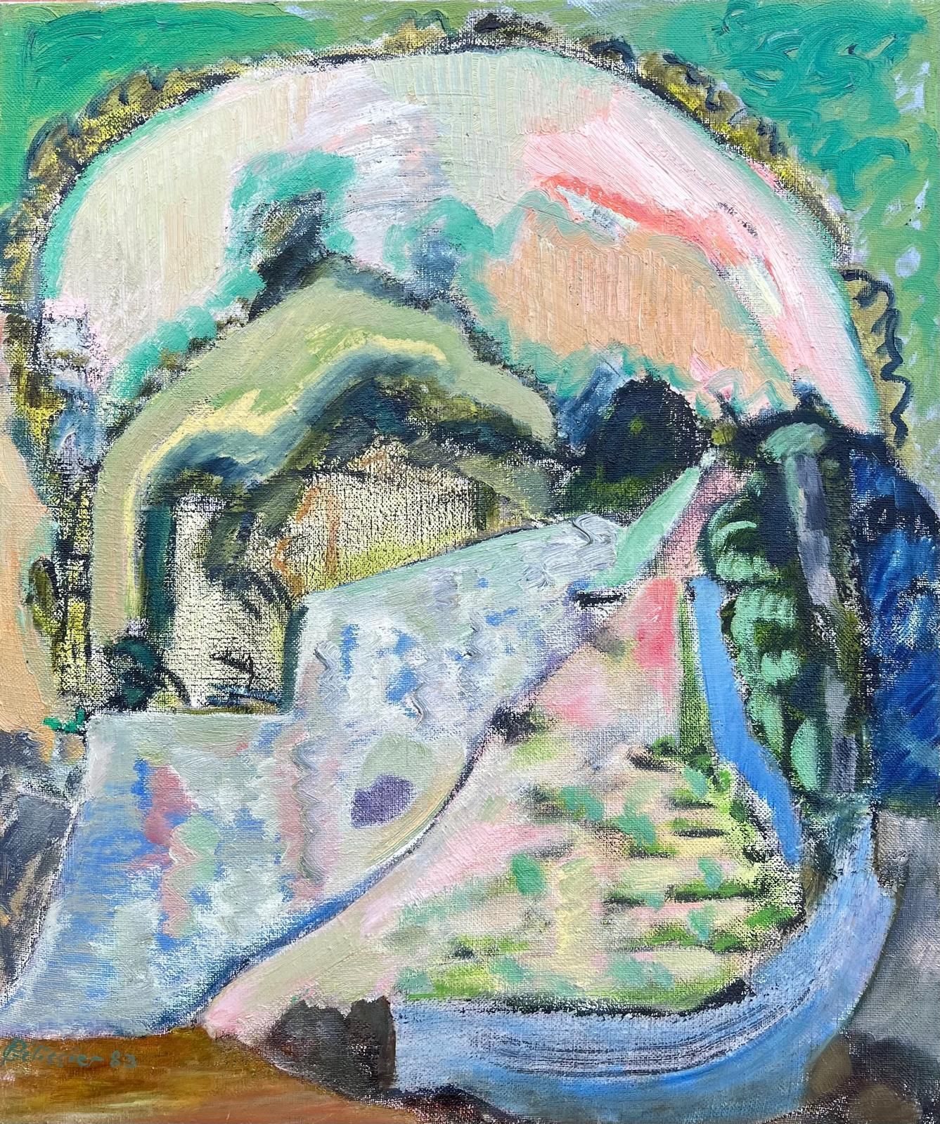 Gilbert Pelissierhuge French 20th Century Abstract Landscape With Soft Pastel Hues & Textures1983