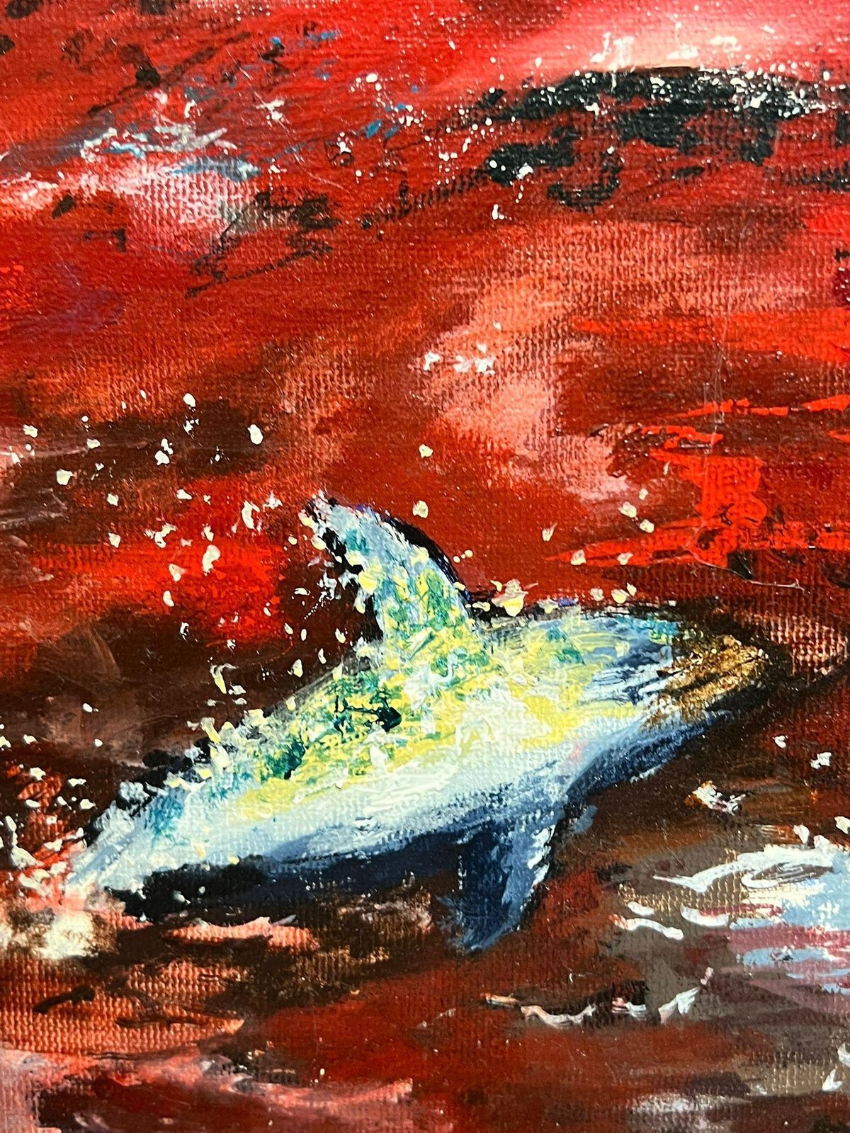 photo vintage Gilbert Fuliolarge French Modernist Oil Painting Tuna Fishermen At Sea With Their Catch, 19931993