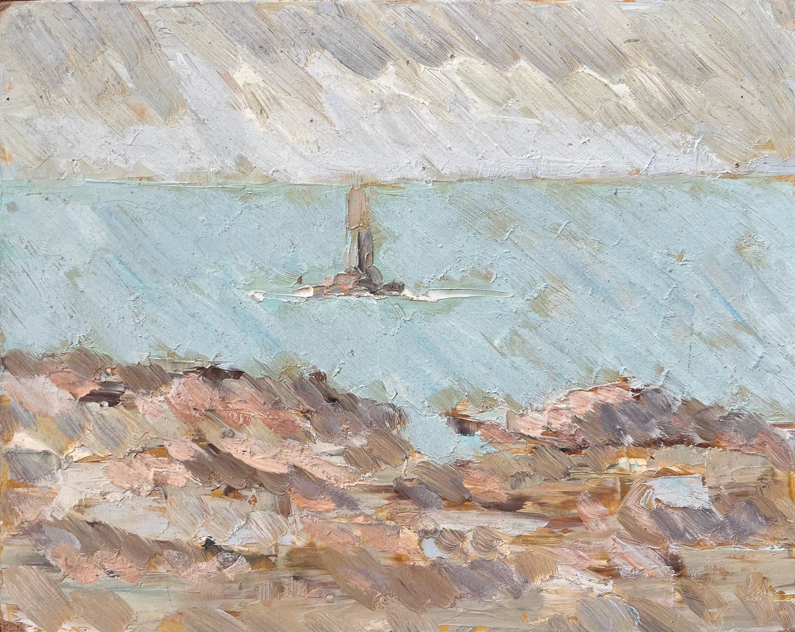 Fanch Lelfrench Impressionist Oil Painting Of A Coastal Lighthouse
