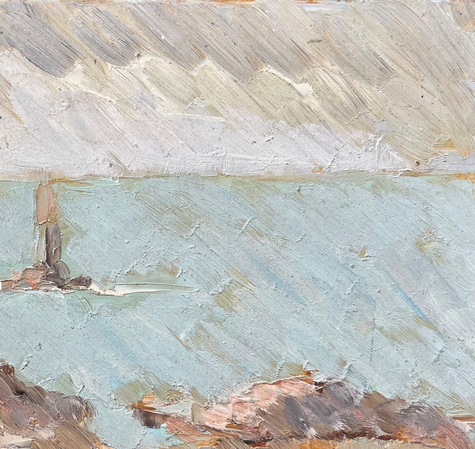 Fanch Lelfrench Impressionist Oil Painting Of A Coastal Lighthouse photo vinterior