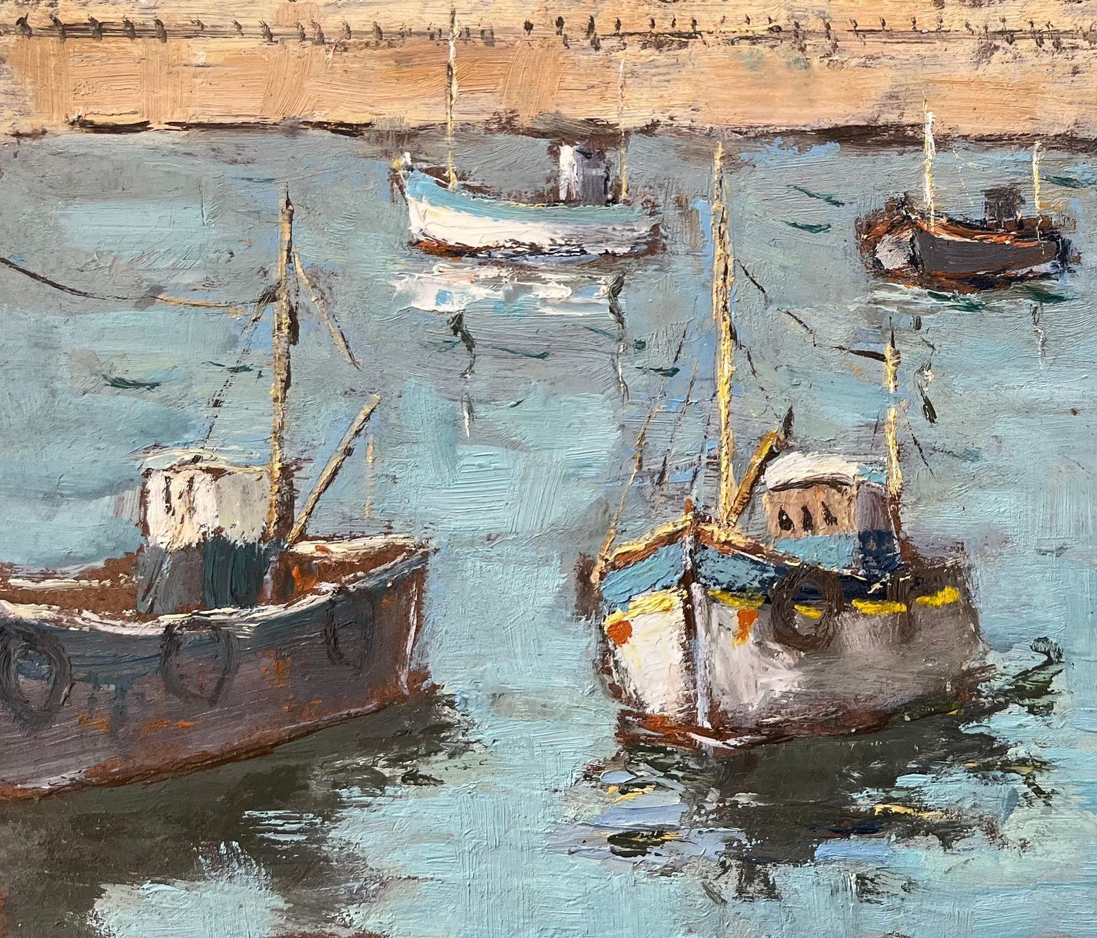 Fanch Lelfrench Impressionist Oil Painting Of Fishing Boats In A Harbor1997 photo Art