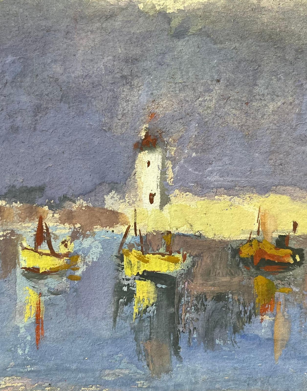 Fanch Lelfrench Impressionist Oil Painting Of Boats In A Harbor At Dusk photo 382.0