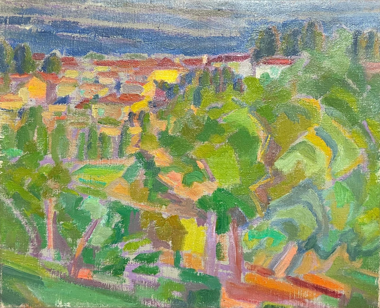 French Schoolmid 20th Century Vibrant Fauvist Landscape Of A Village Scene Richly Texturedmid 20th Century