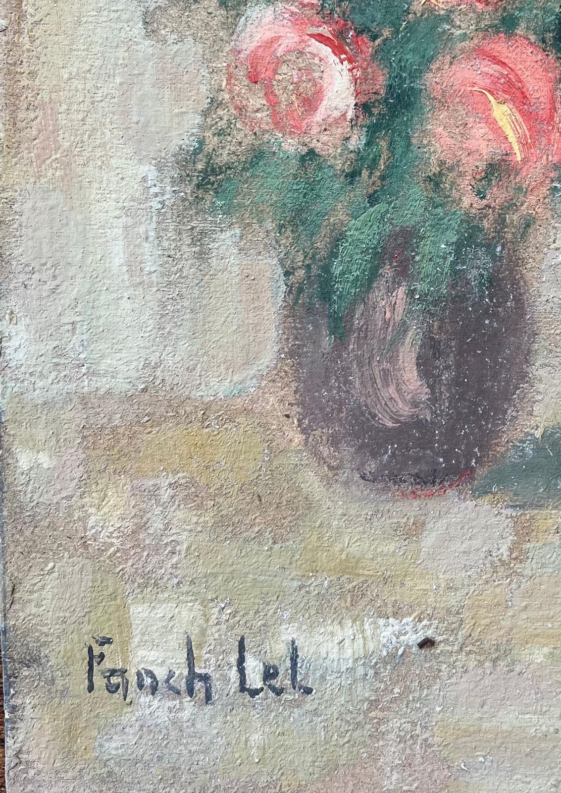 Fanch Lelfrench Impressionist Oil Painting Of Still Life Of Pink Roses In A Vase photo Art