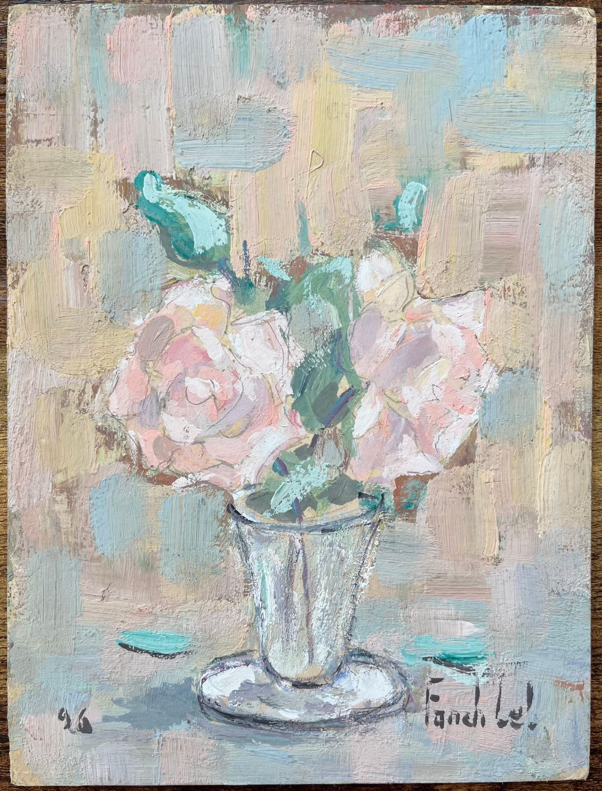Fanch Lelfrench Impressionist Oil Painting Of Flowers In A Glass Vase1996 photo furniture