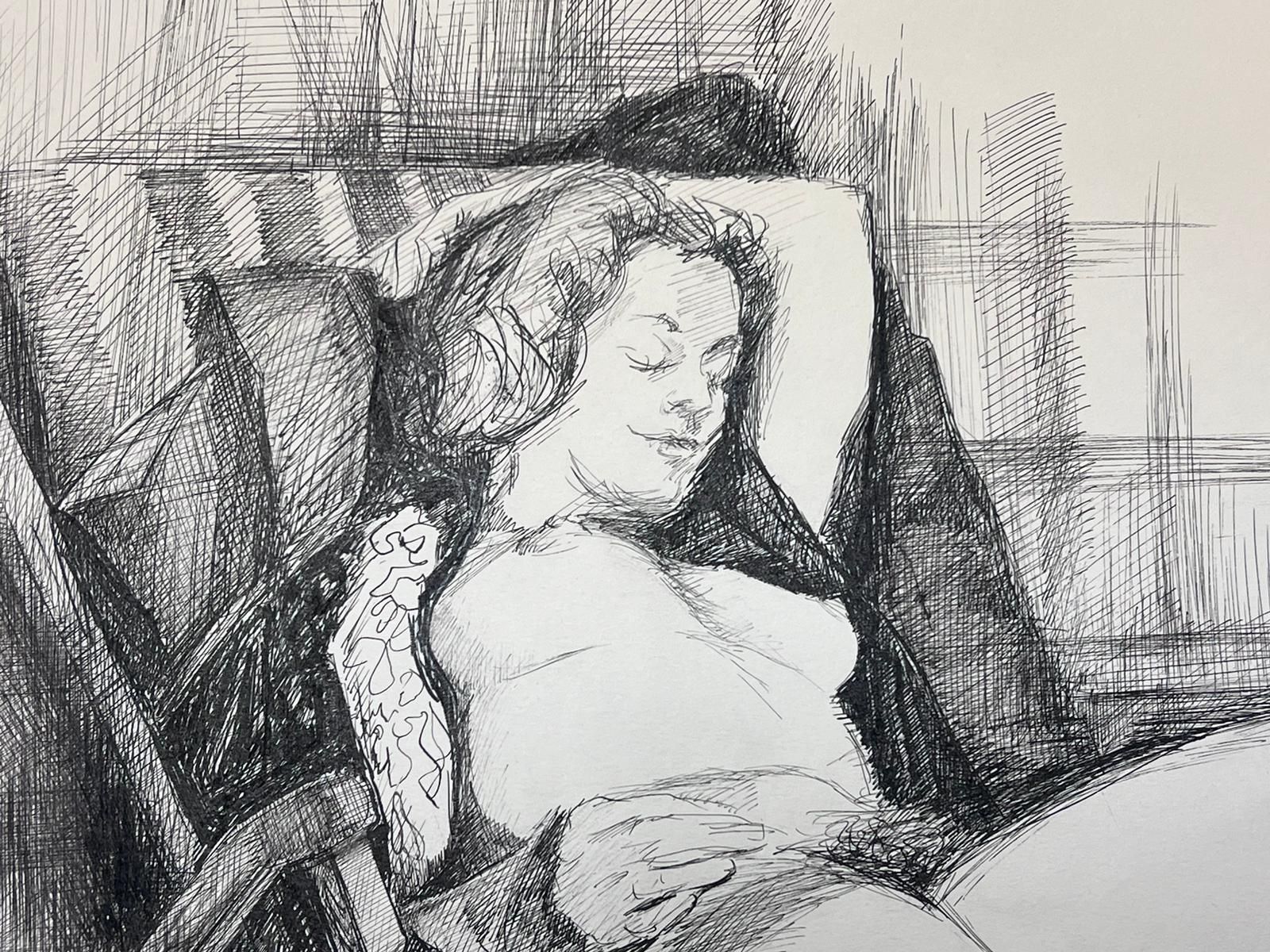 Josine Vignonelegant Ink Drawing Of A Reclining Female Nude1950s photo for sale