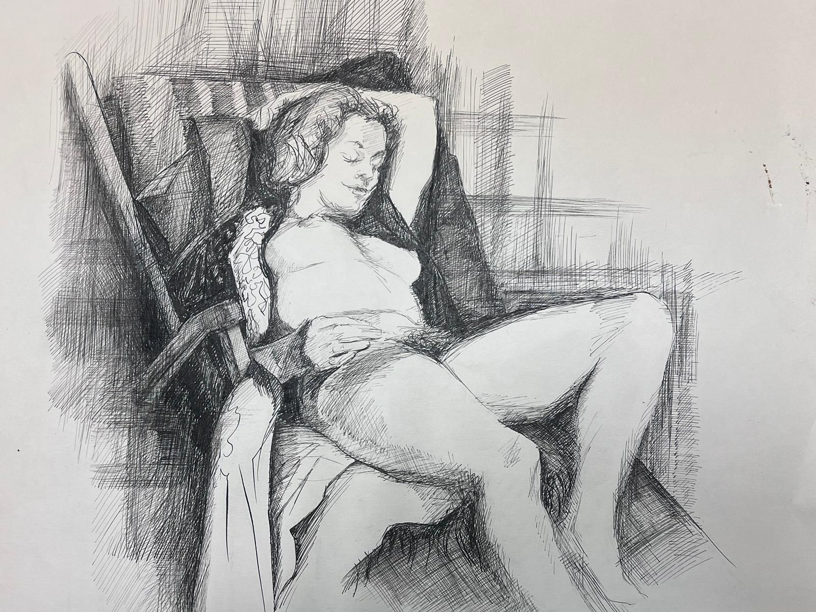 Josine Vignonelegant Ink Drawing Of A Reclining Female Nude1950s photo vinterior