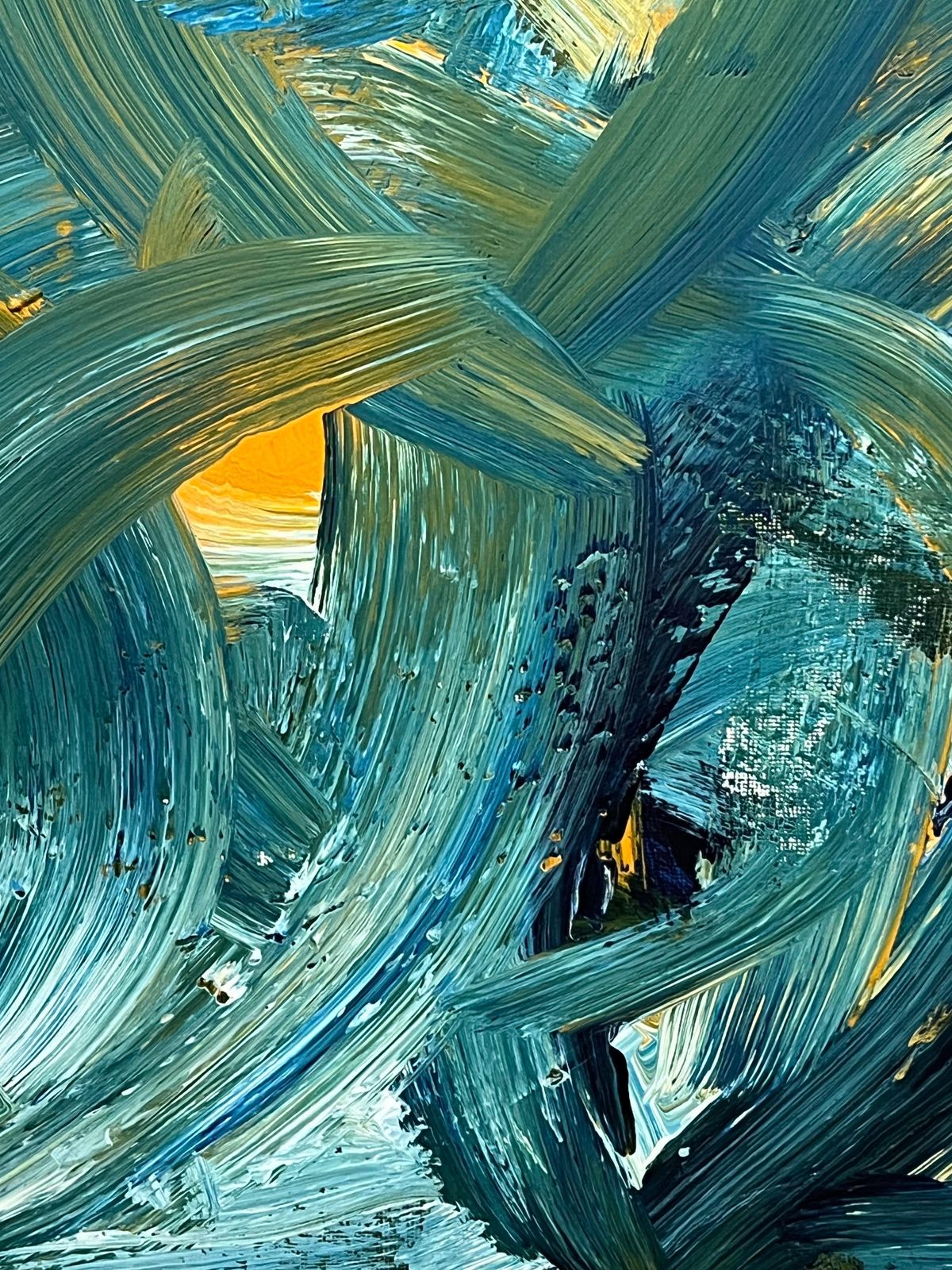 Sally Bradshawbritish Abstract Painting Contemporary Bold Brushstrokes In Teal Blue And Yellowc.2024 photo buy