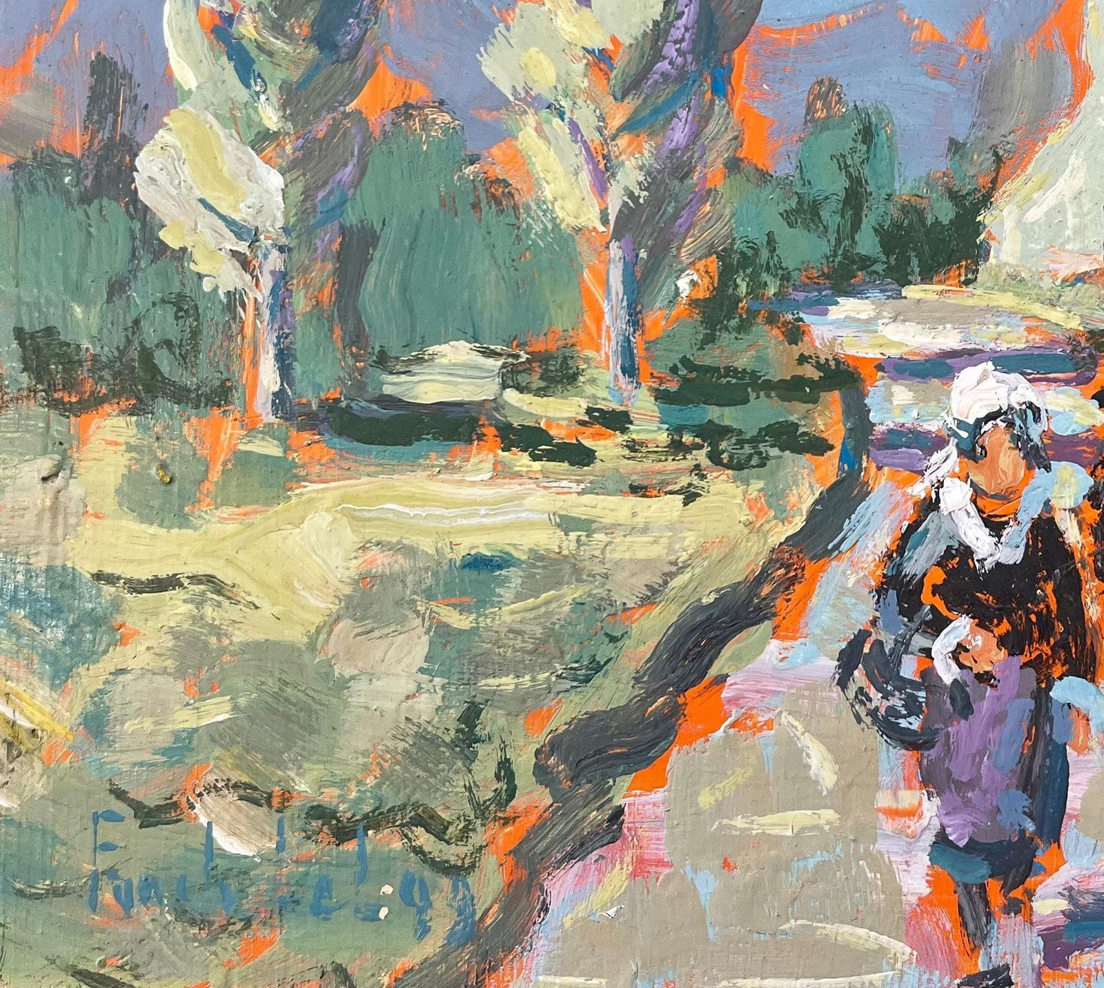 Fanch Lelfrench Impressionist Oil Painting Of Church And Village Scene With Figures1999 photo Art
