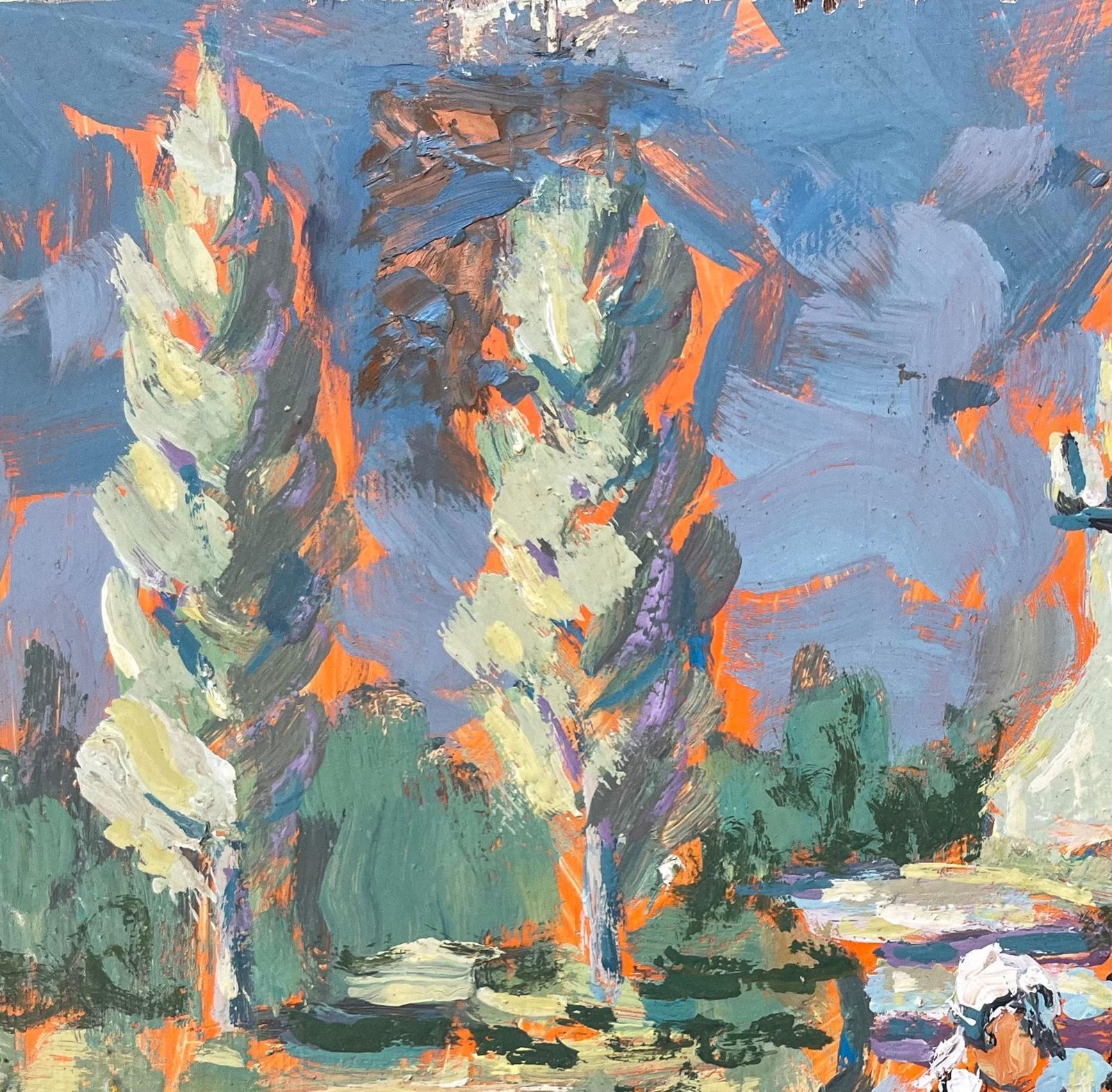 Fanch Lelfrench Impressionist Oil Painting Of Church And Village Scene With Figures1999 photo vinterior