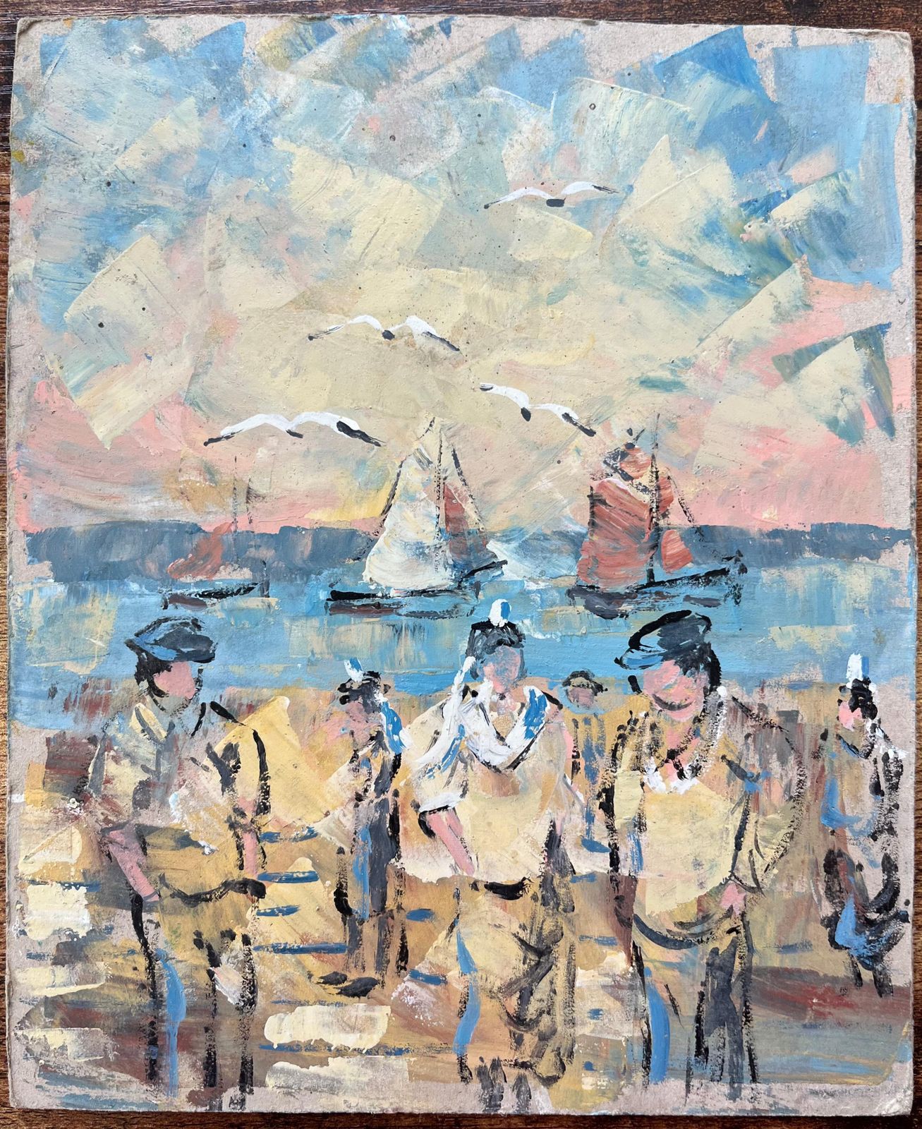 Fanch Lelfrench Impressionist Oil Painting Of Sailors And Seagulls By The Seaside photo furniture