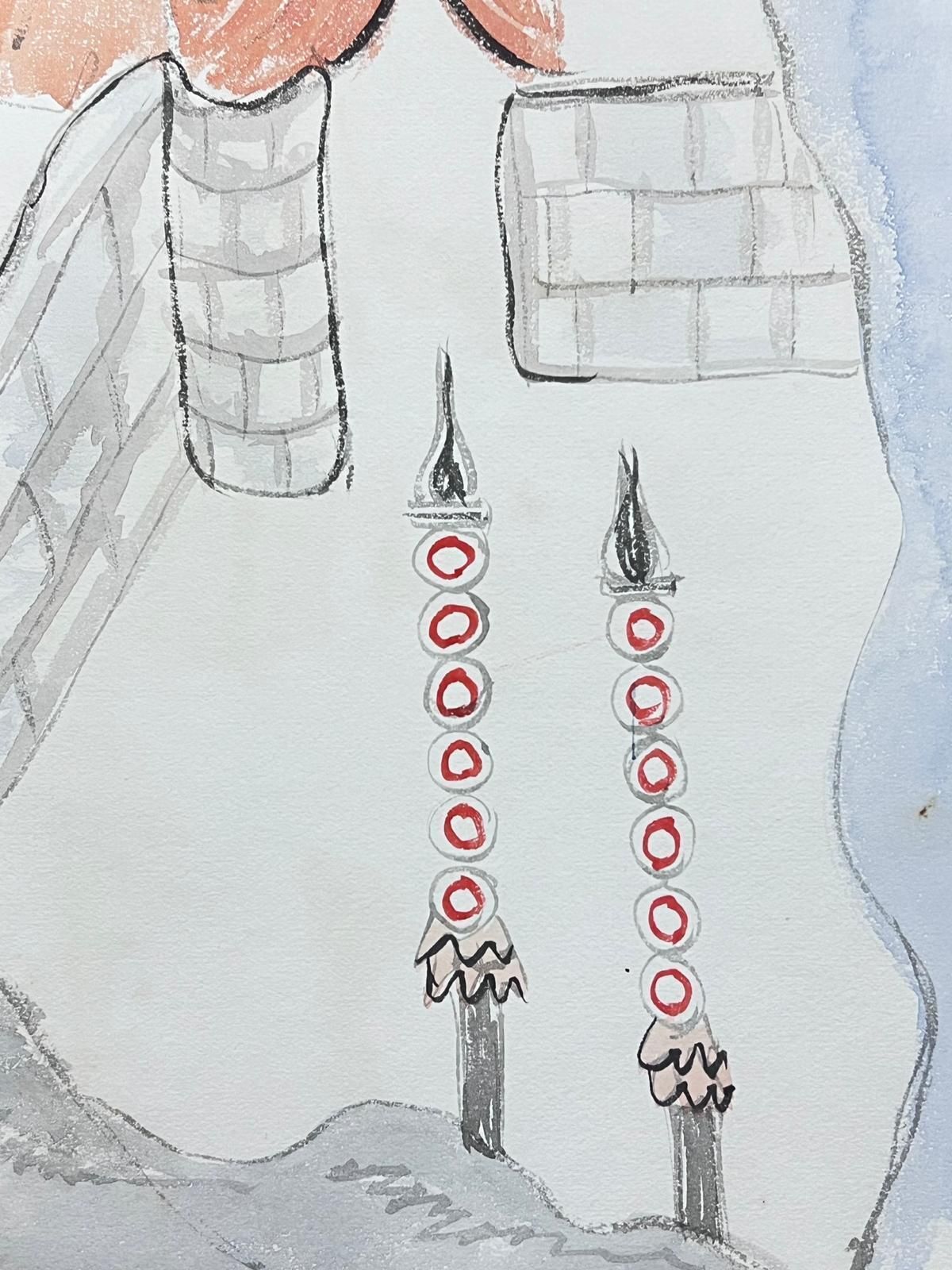 Marjorie Schiele (1913 2008)whimsical Watercolour Of An Abstract Architectural Scene With Unique Details photo furniture