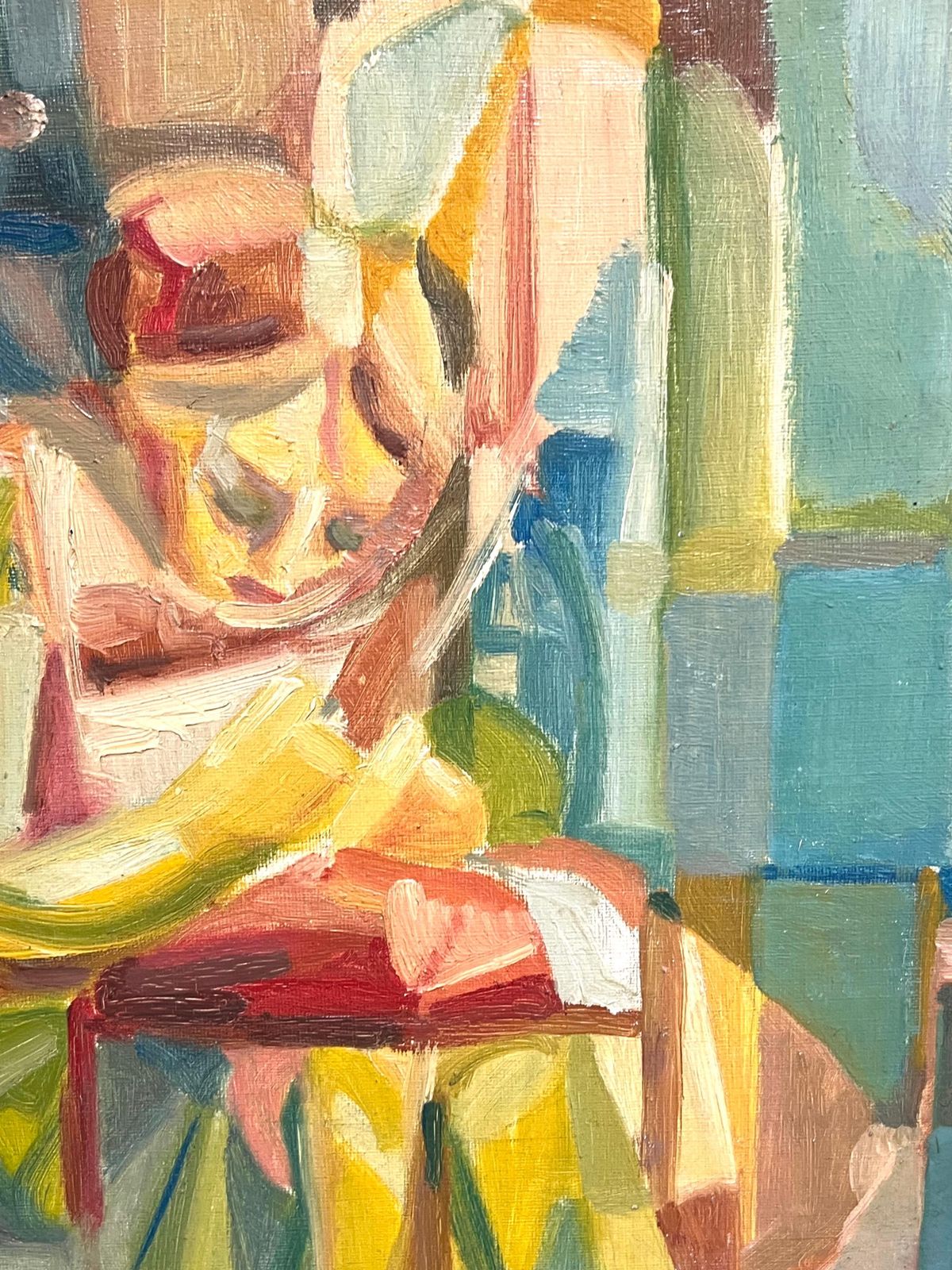 French Schoolcubist Abstract Portrait Of Seated Woman Colorful Geometric Forms French 1950'smid 20th Century photo for sale