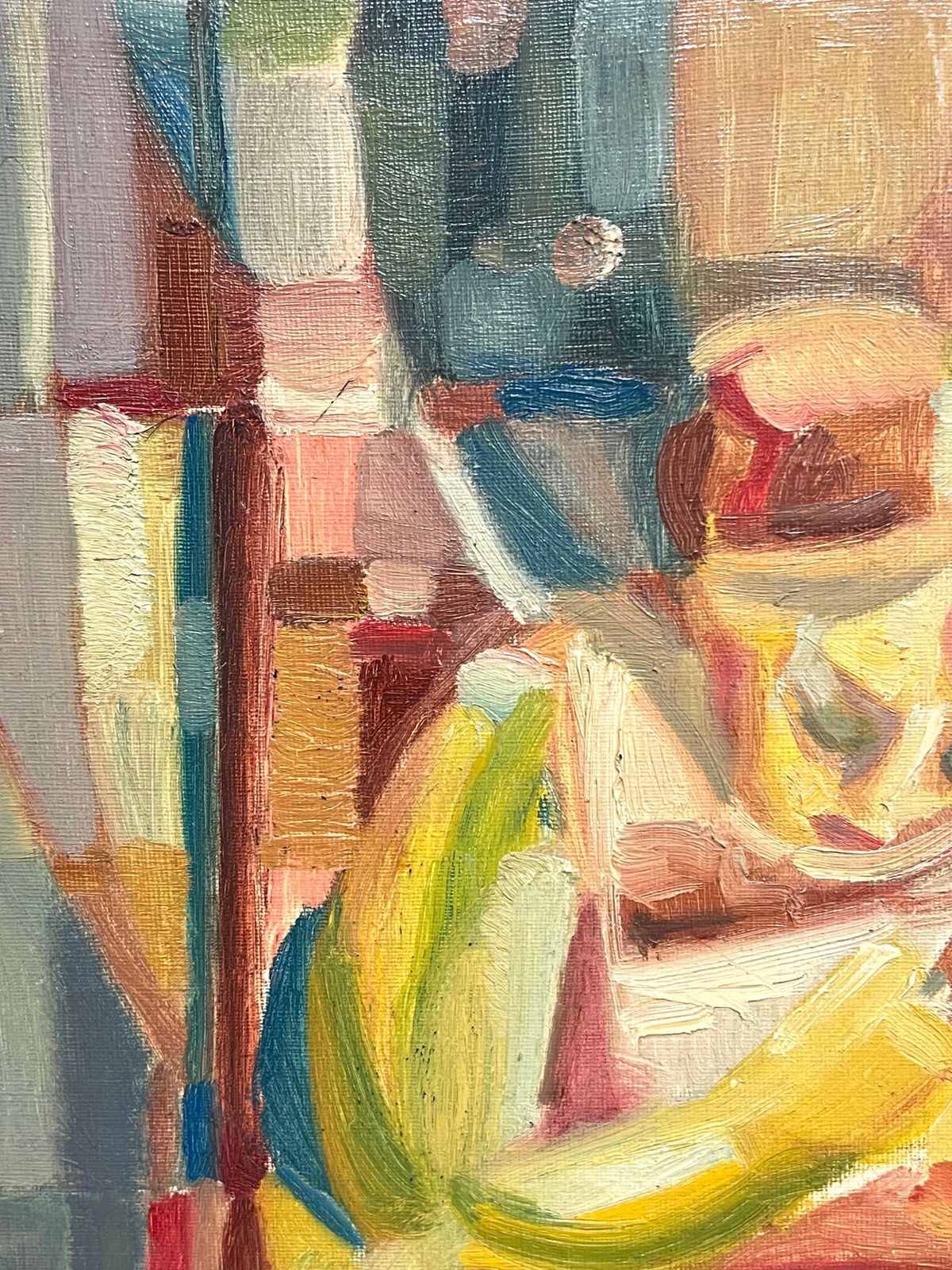 French Schoolcubist Abstract Portrait Of Seated Woman Colorful Geometric Forms French 1950'smid 20th Century photo Art