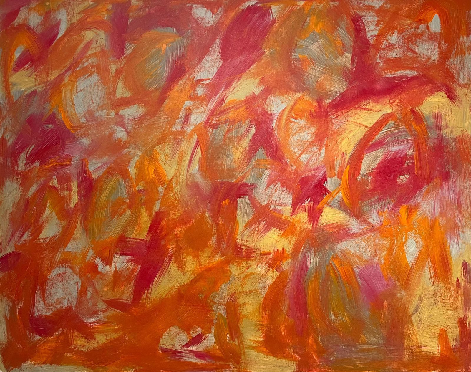 Sally Bradshawbritish Abstract Painting Contemporary Bold Autumnal Colours Of Orange And Pinkc.2024