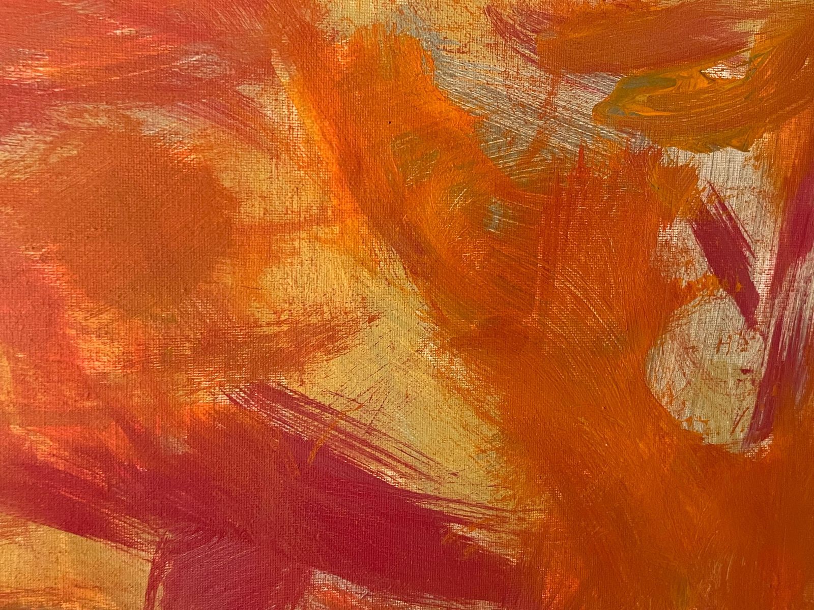 Sally Bradshawbritish Abstract Painting Contemporary Bold Autumnal Colours Of Orange And Pinkc.2024 photo vintage
