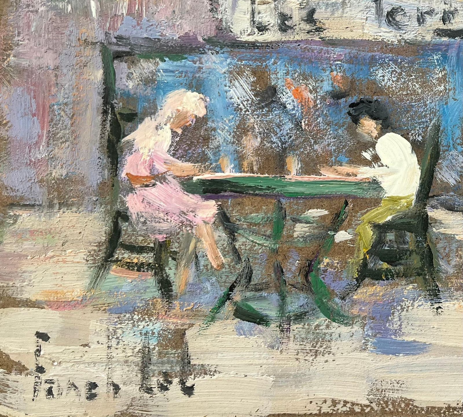 Fanch Lelfrench Impressionist Oil Painting Of Café Scene At Café Des Terrasses photo Art