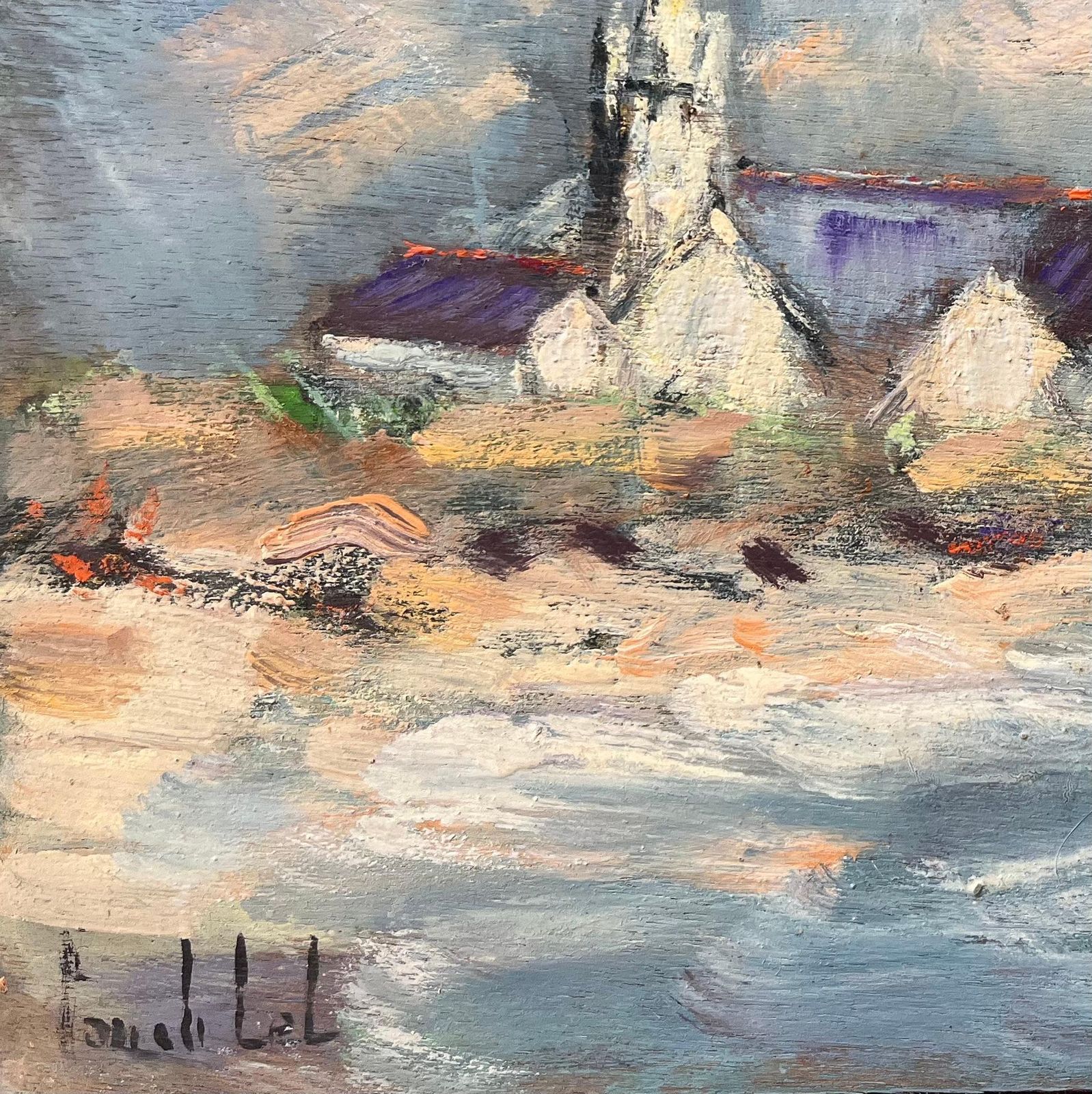 Fanch Lelfrench Impressionist Oil Painting Of Coastal Village Church At Dusk photo 479.0