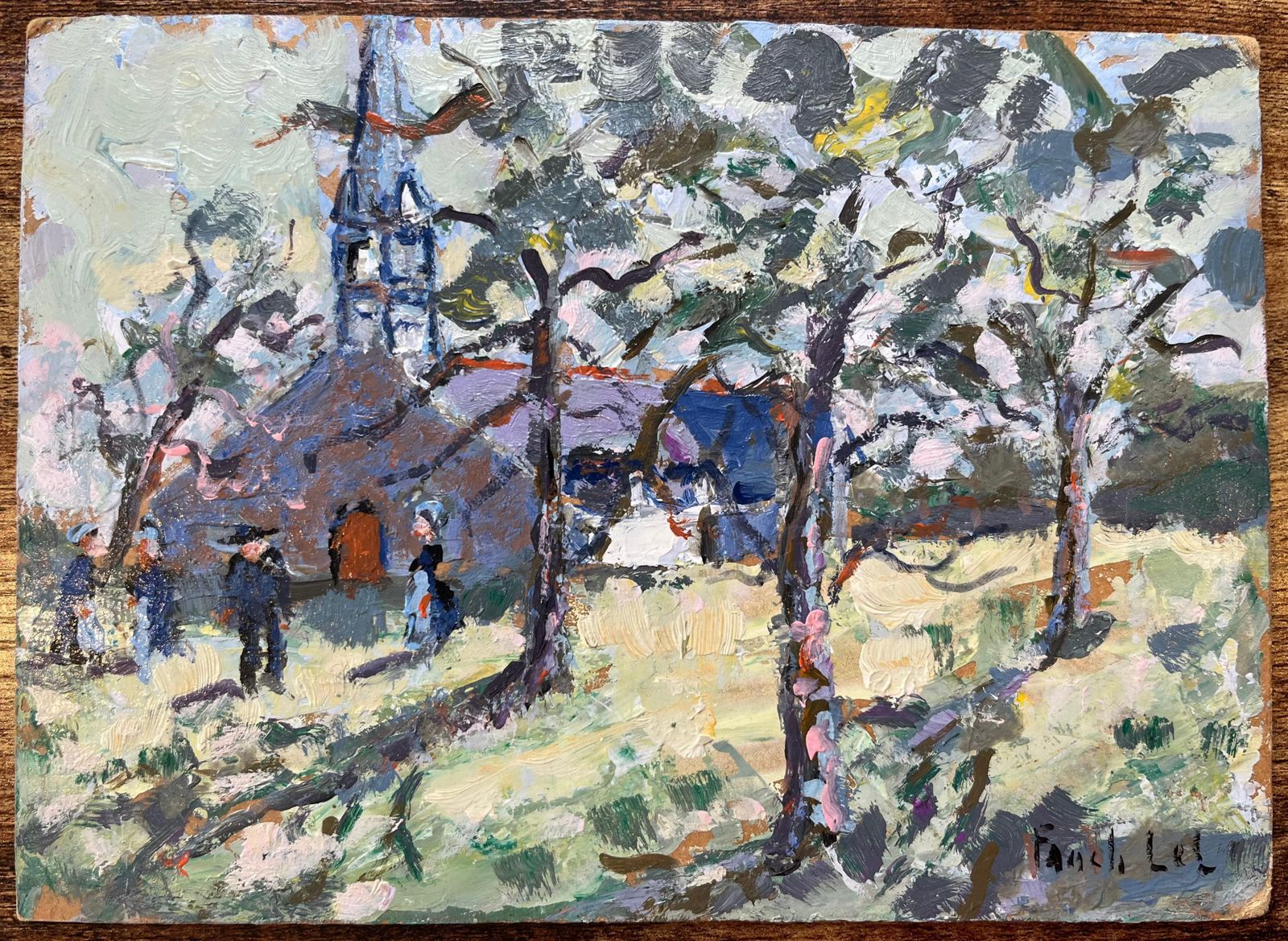 Fanch Lelfrench Impressionist Oil Painting Of Sunlit Breton Chapel With Figures2007 photo furniture
