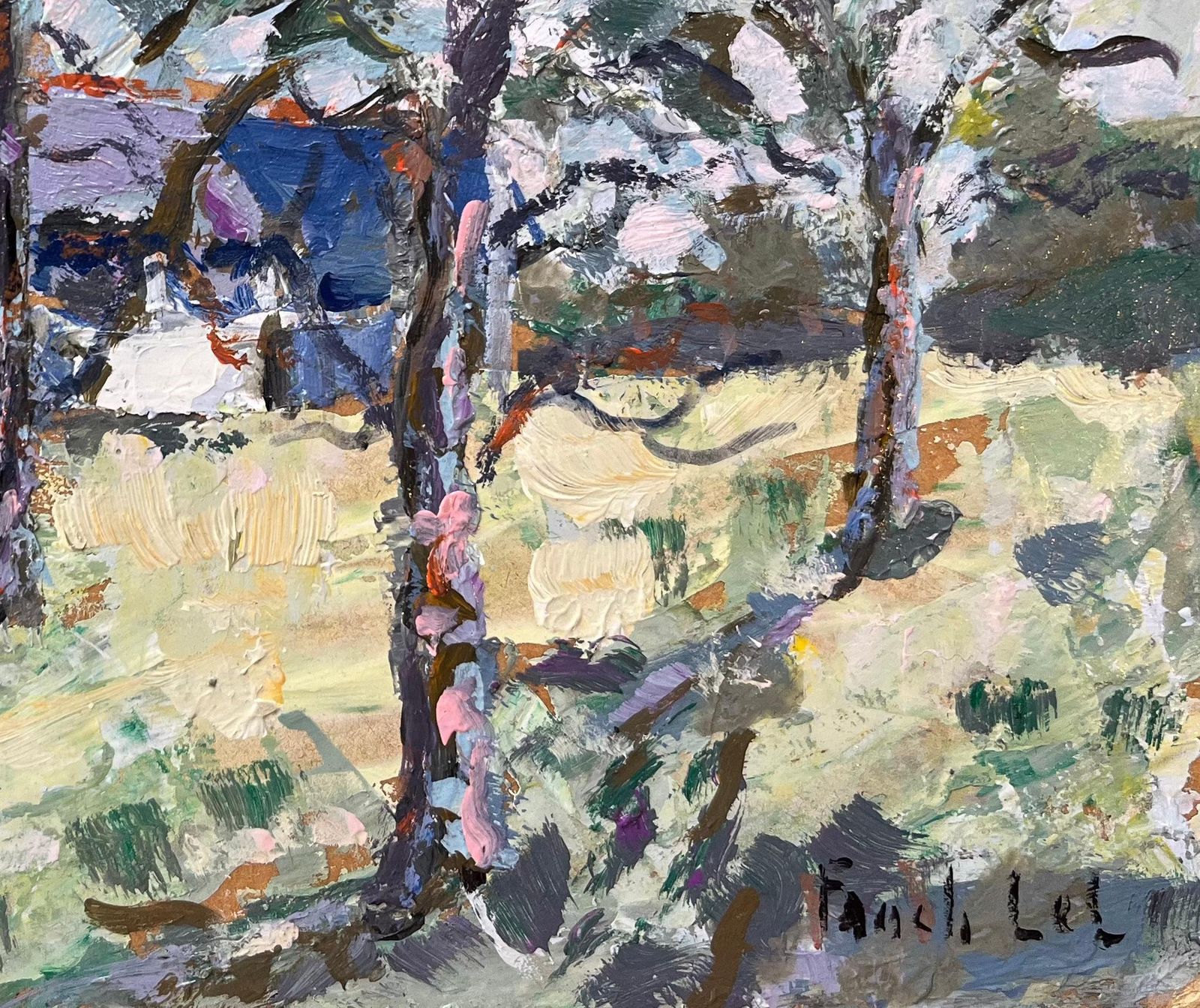 Fanch Lelfrench Impressionist Oil Painting Of Sunlit Breton Chapel With Figures2007 photo for sale