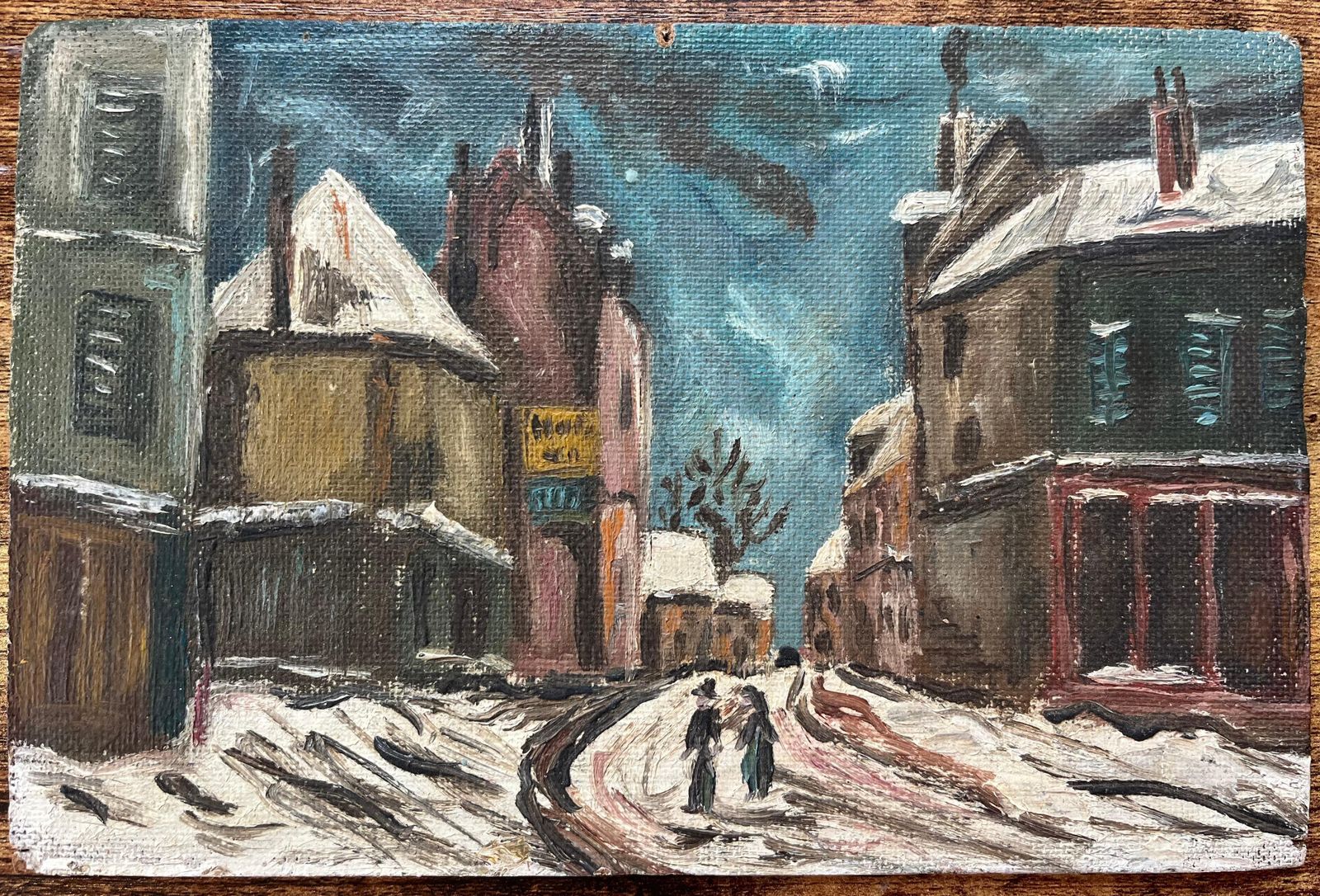 Fanch Lelfrench Impressionist Oil Painting Of Figures Walking In Snowy Townscape At Dusk photo furniture
