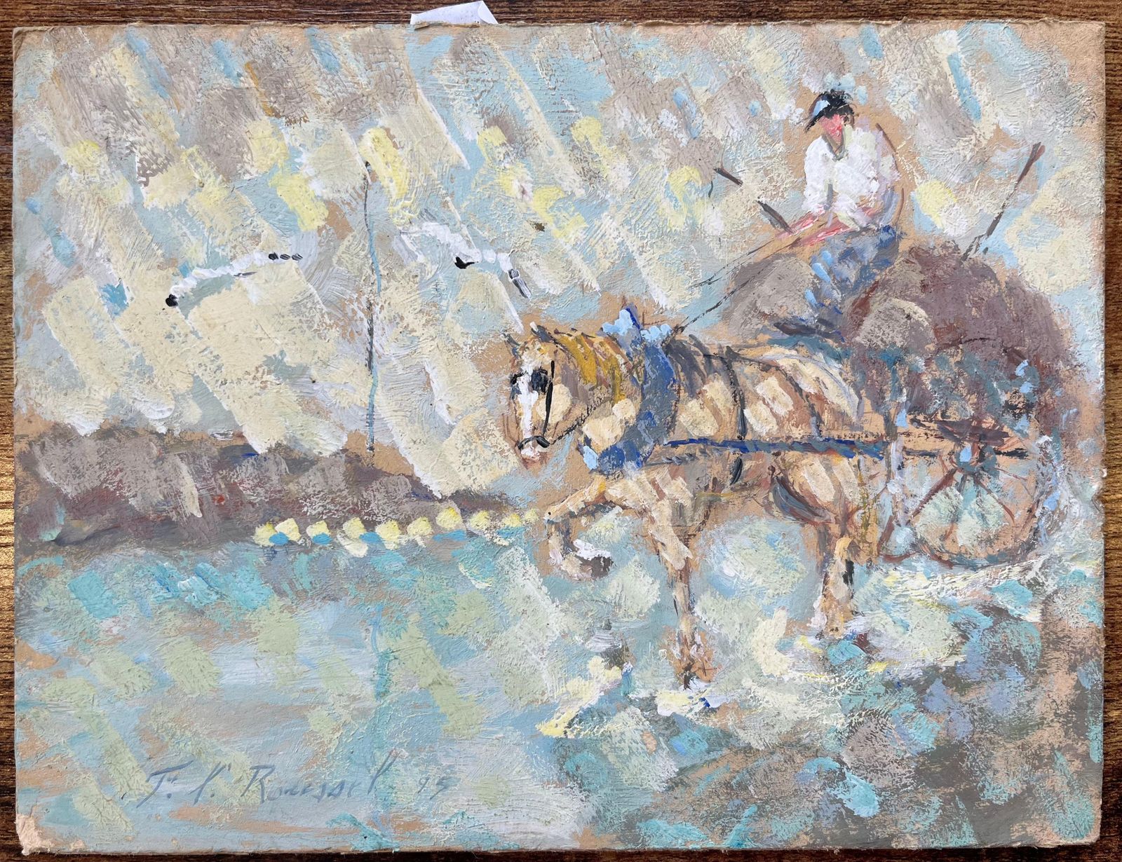 F.T Rousselimpressionist Oil Painting Of A Horse Drawn Cart With Driver1995 photo furniture