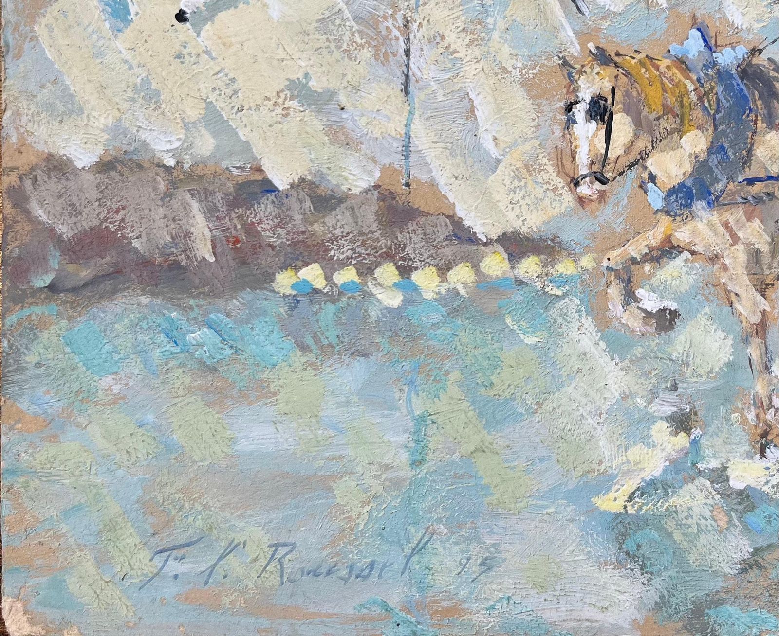 F.T Rousselimpressionist Oil Painting Of A Horse Drawn Cart With Driver1995 photo Art