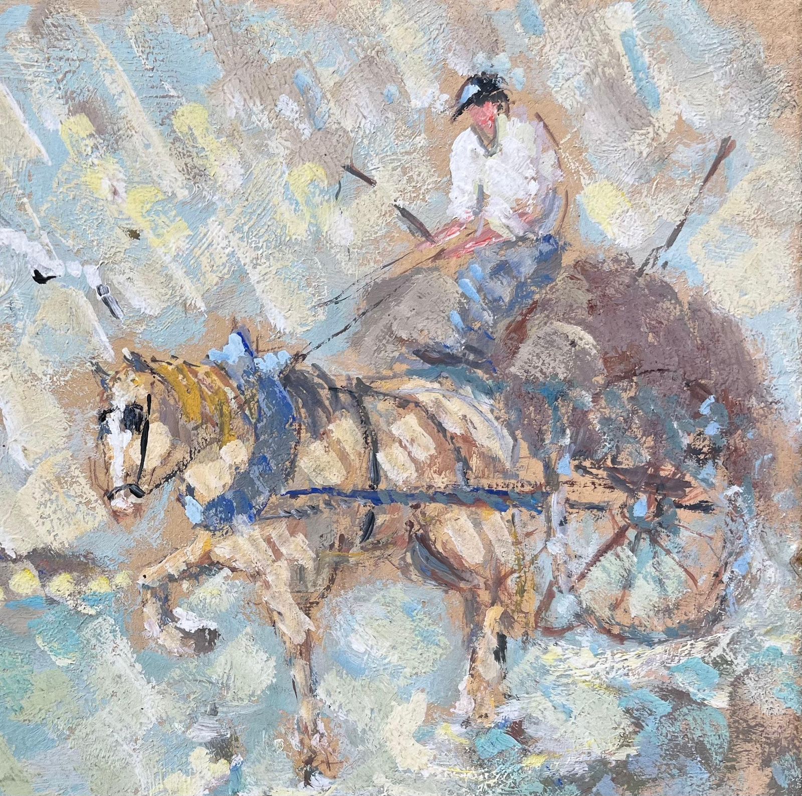 F.T Rousselimpressionist Oil Painting Of A Horse Drawn Cart With Driver1995 photo 539.0