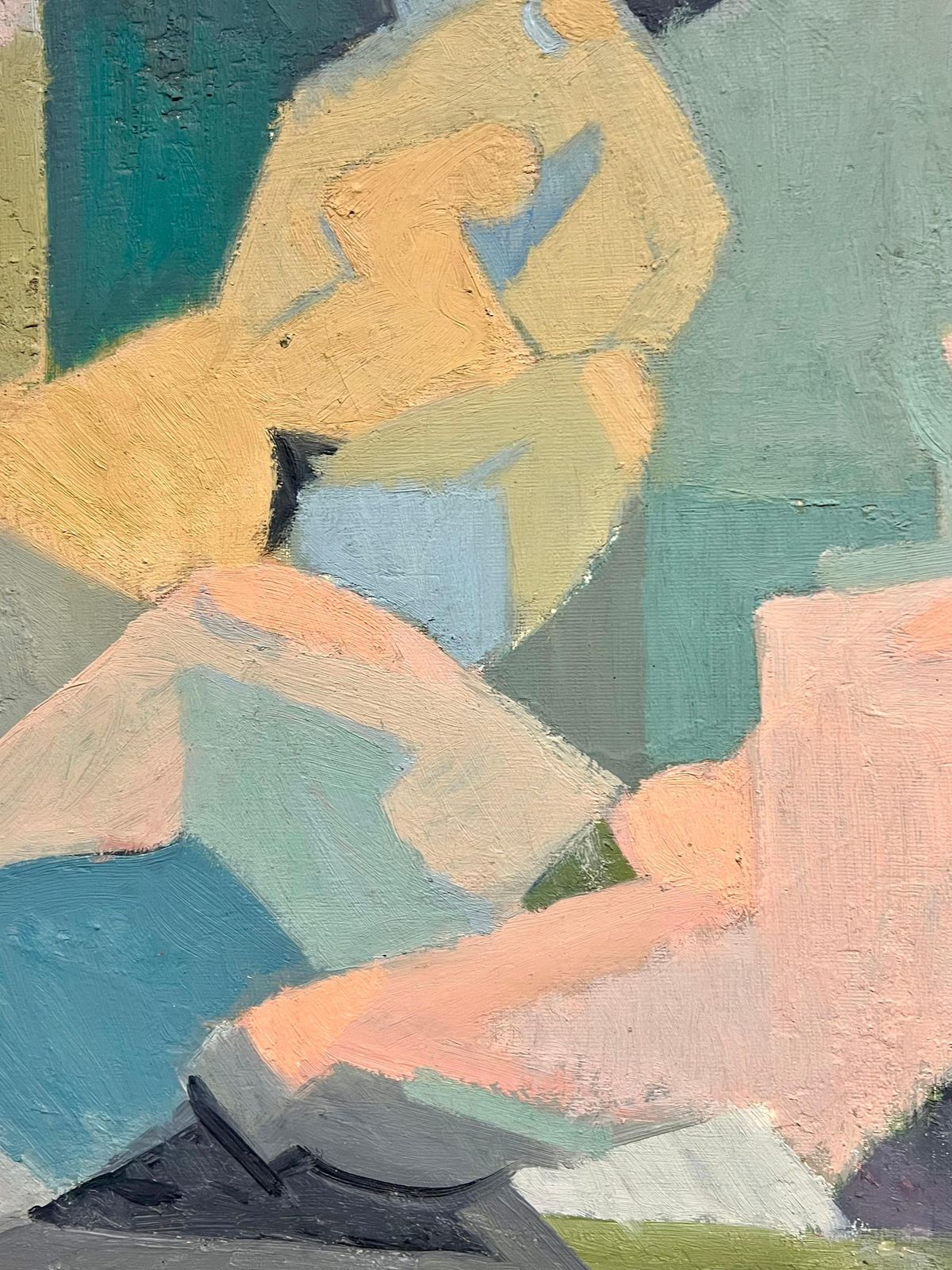 Therese Hummelmid 20th Century French Oil Painting Cubist Portrait Of Nude Figure1950 photo vintage