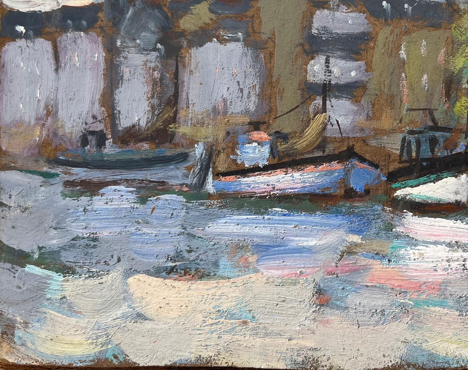 Fanch Lelfrench Impressionist Oil Painting Of Honfleur Harbor Scene1992 photo vinterior