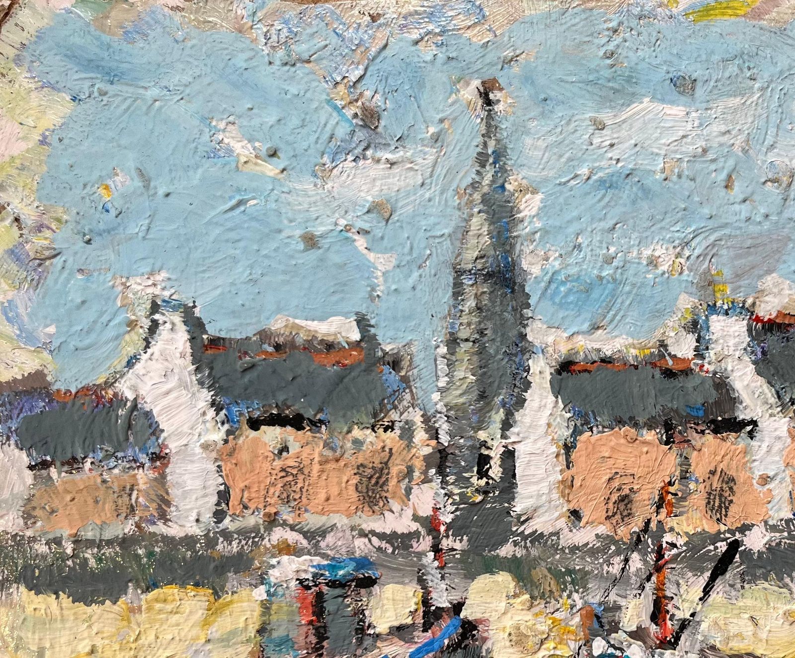 Fanch Lelfrench Impressionist Oil Painting Of Fishing Boats By The Village Shore photo Art