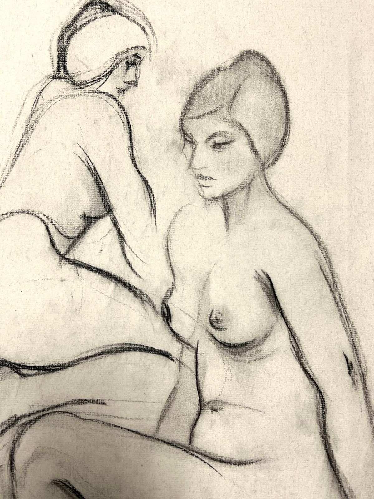 Dagmar Web1960's Original French Pastel Sketch Nude Seated And Kneeling Female Figures1960's photo for sale