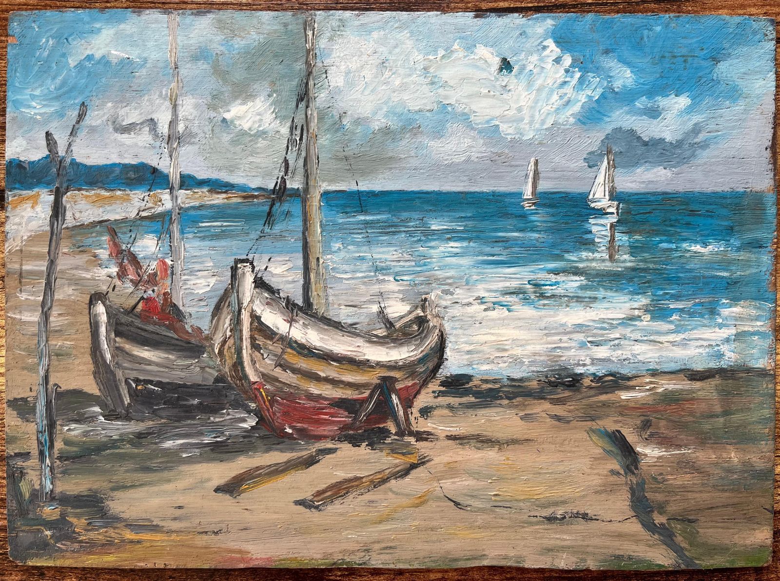 Fanch Lelfrench Impressionist Oil Painting Of Resting Boats On A Tranquil Shoreline photo furniture
