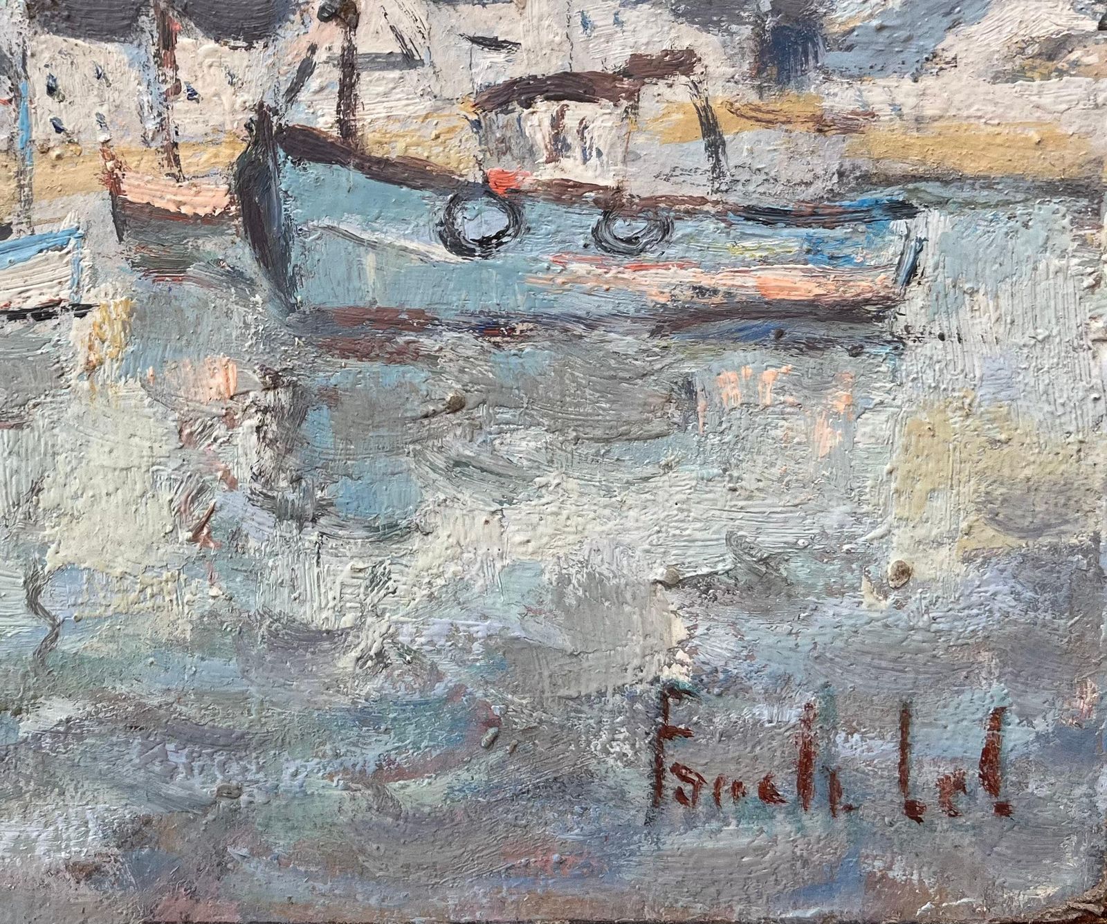 Fanch Lelfrench Impressionist Oil Painting Of Fishing Boats In La Trinité Harbor1992 photo for sale