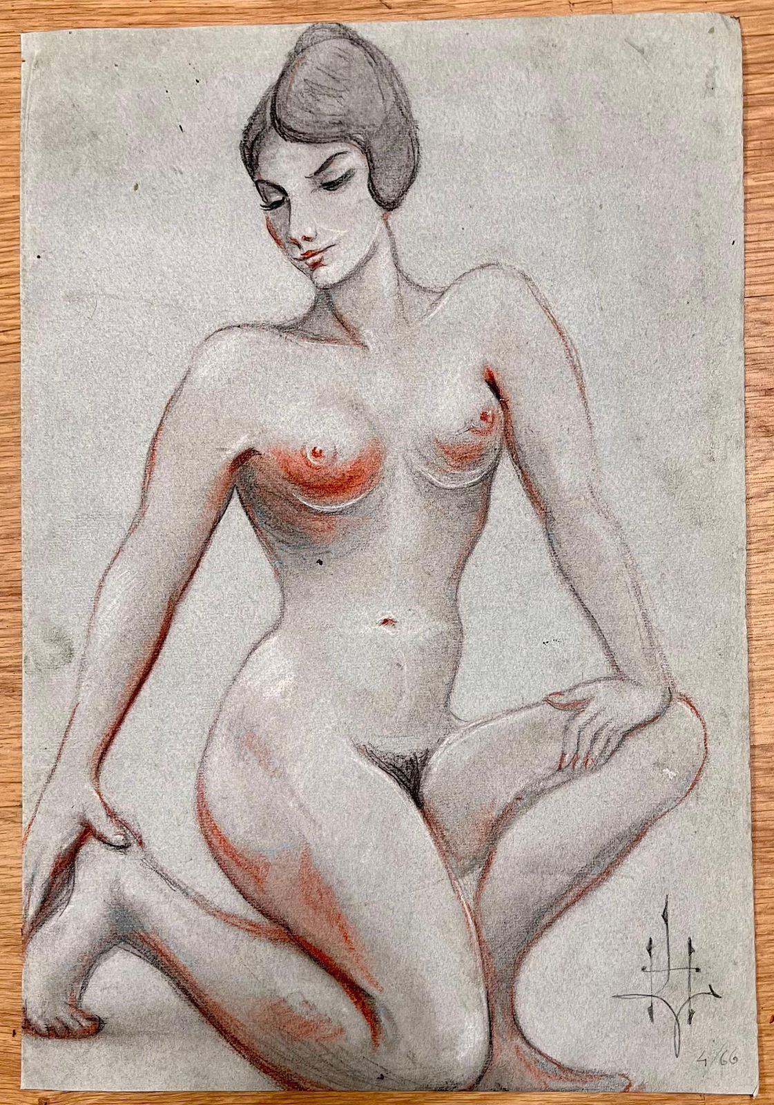 Dagmar Web1960's Original French Pastel Sketch Nude Kneeling Nude Study Poised Elegance1960's photo furniture