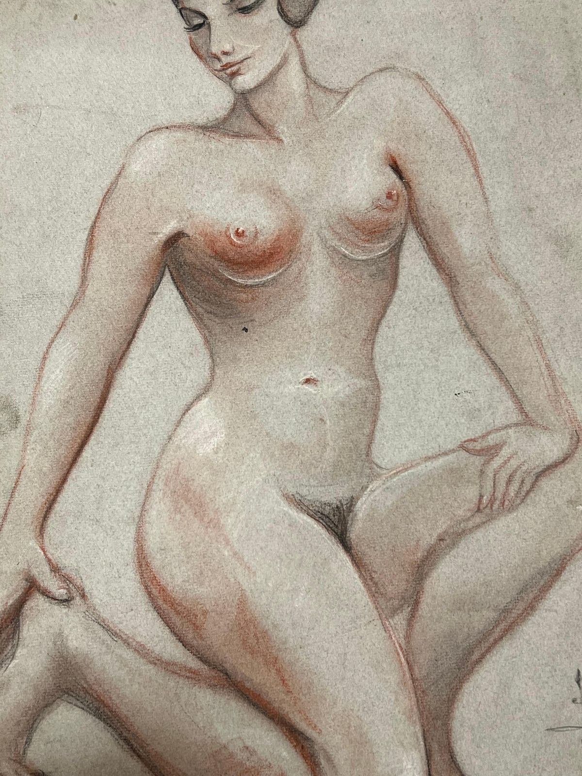 Dagmar Web1960's Original French Pastel Sketch Nude Kneeling Nude Study Poised Elegance1960's photo 255.0