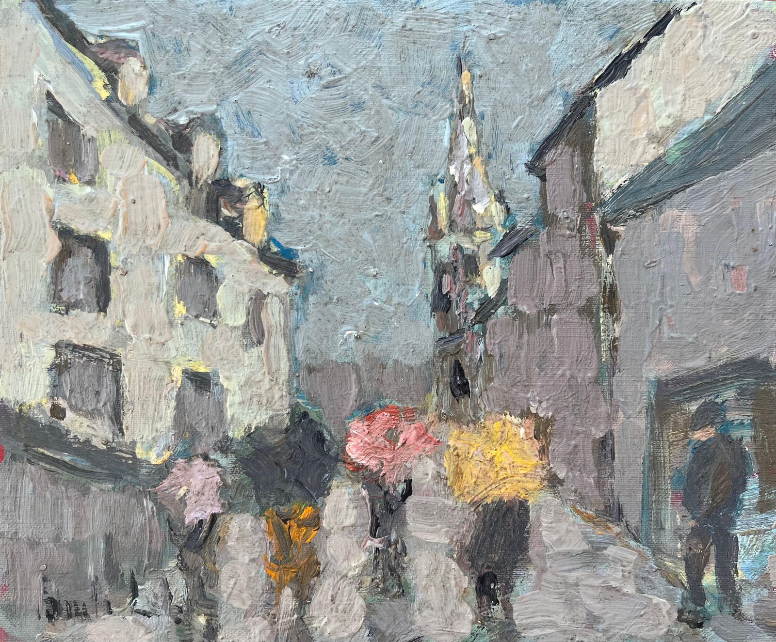 Fanch Lelfrench Impressionist Oil Painting Of Breton Village In The Rain2000