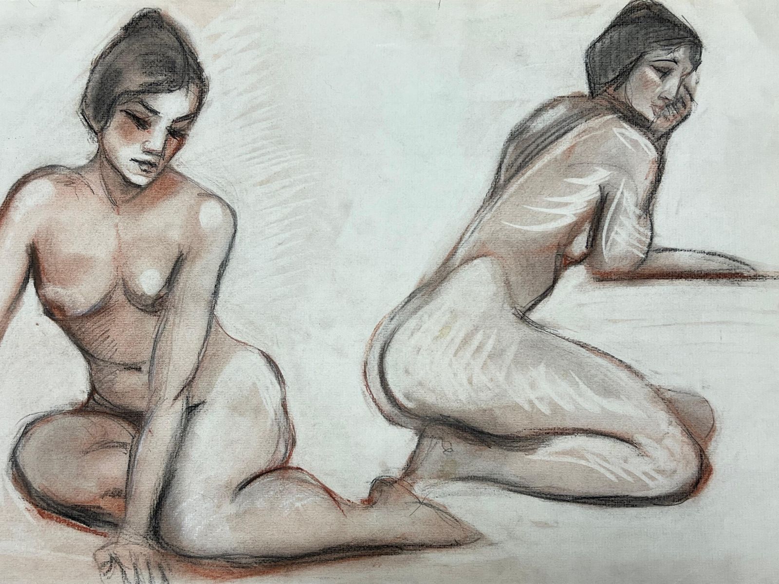 Dagmar Web1960's Original French Pastel Sketch Expressive Dual Seated Nude Models1960's photo for sale