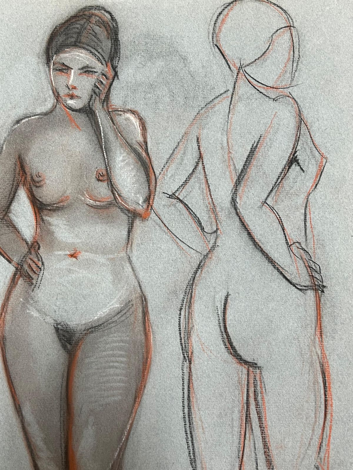 Dagmar Web1960's Original French Pastel Sketch Nude Standing Female Dual Pose Study1960's photo for sale
