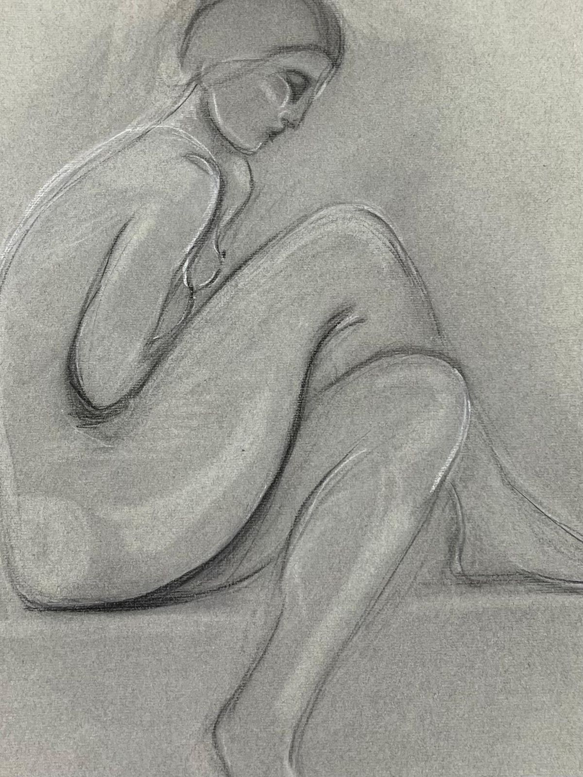Dagmar Web1960's Original French Pastel Sketch Contemplative Seated Nude Model1960's photo for sale