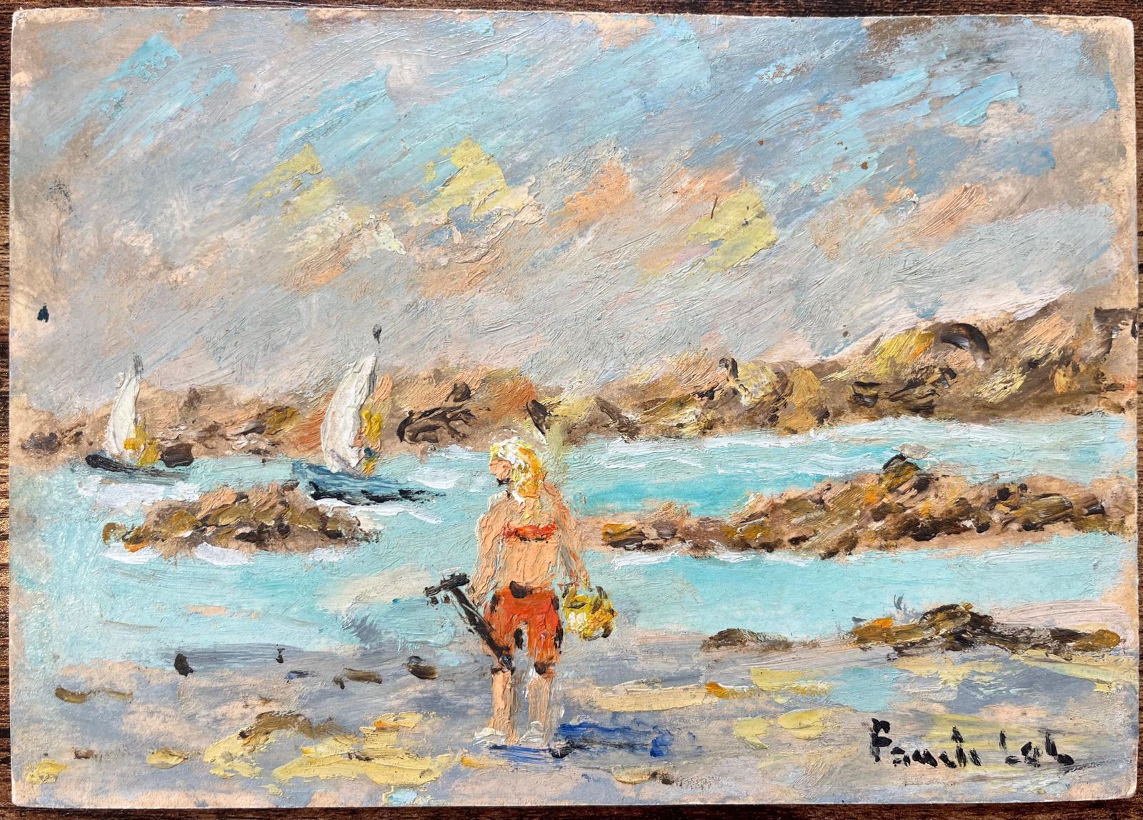 Fanch Lelfrench Impressionist Oil Painting Of Coastal Scene At Saint Lunaire photo furniture